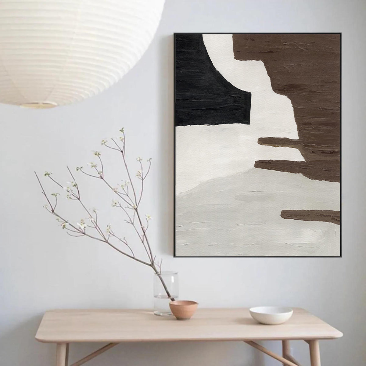 Wabi Sabi Black Beige Abstract Wall Decor Painting on Canvas #AB 044