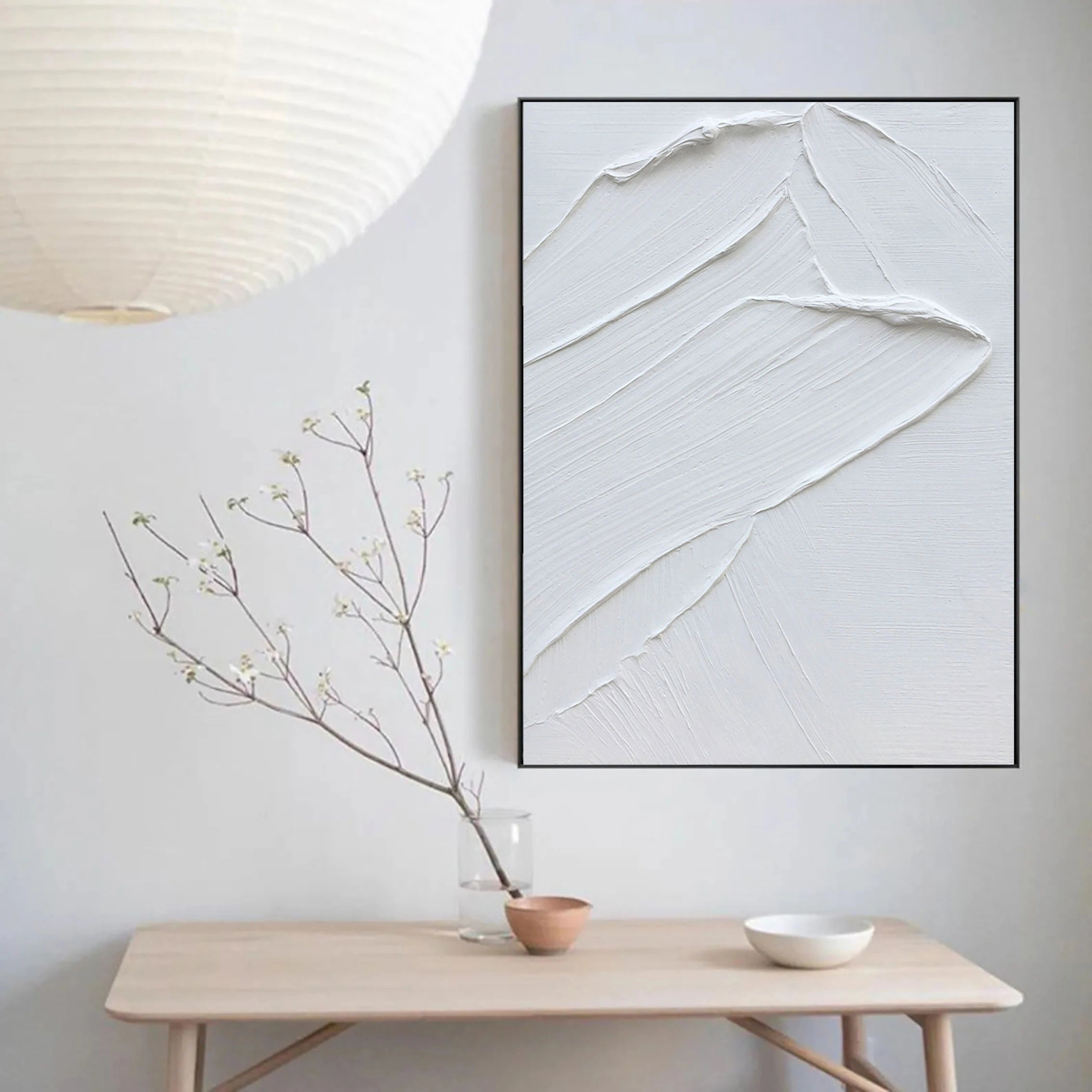 White Minimalist Textured Painting Canvas #MM002-Vertical