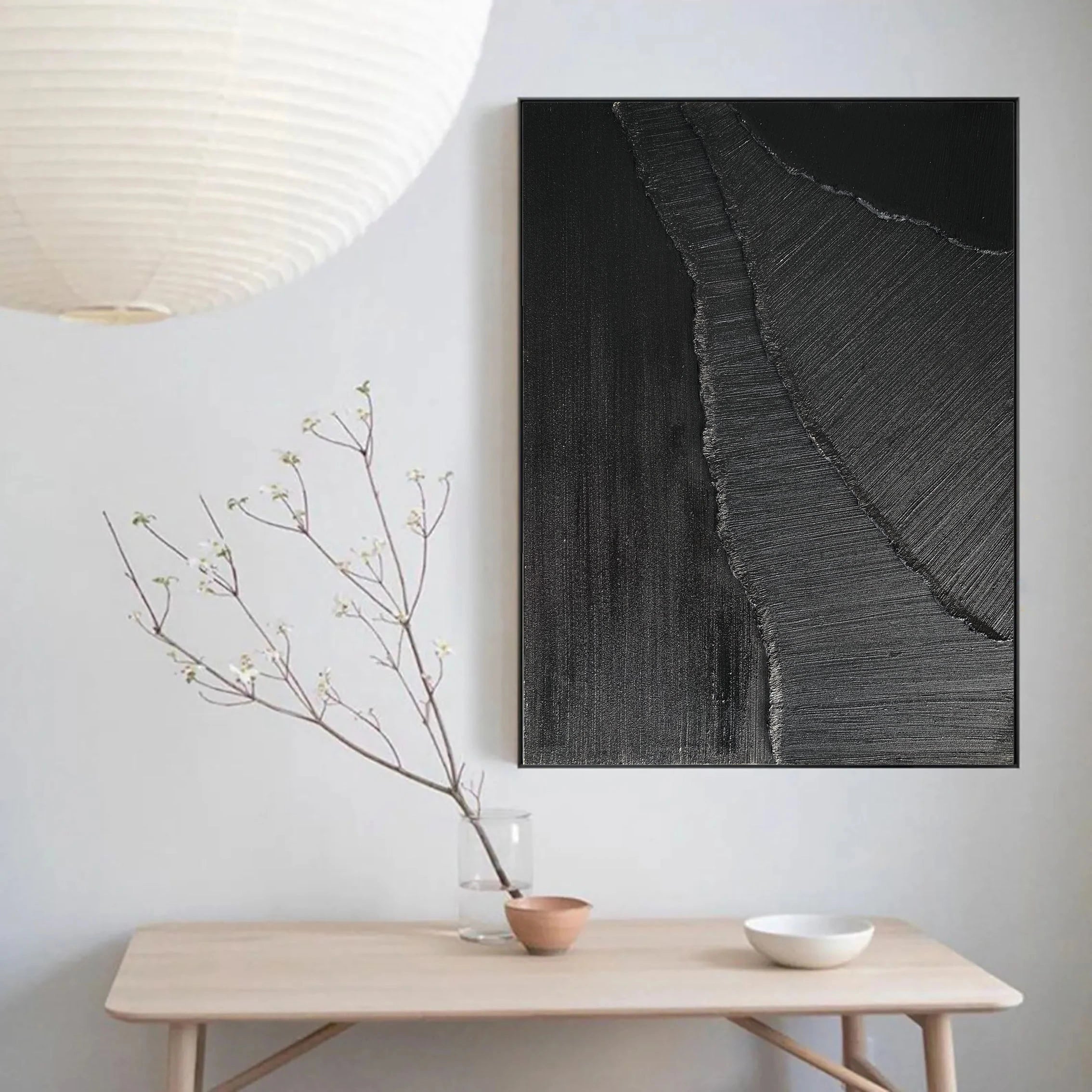 Black Minimalist Textured Painting Canvas #MZ005