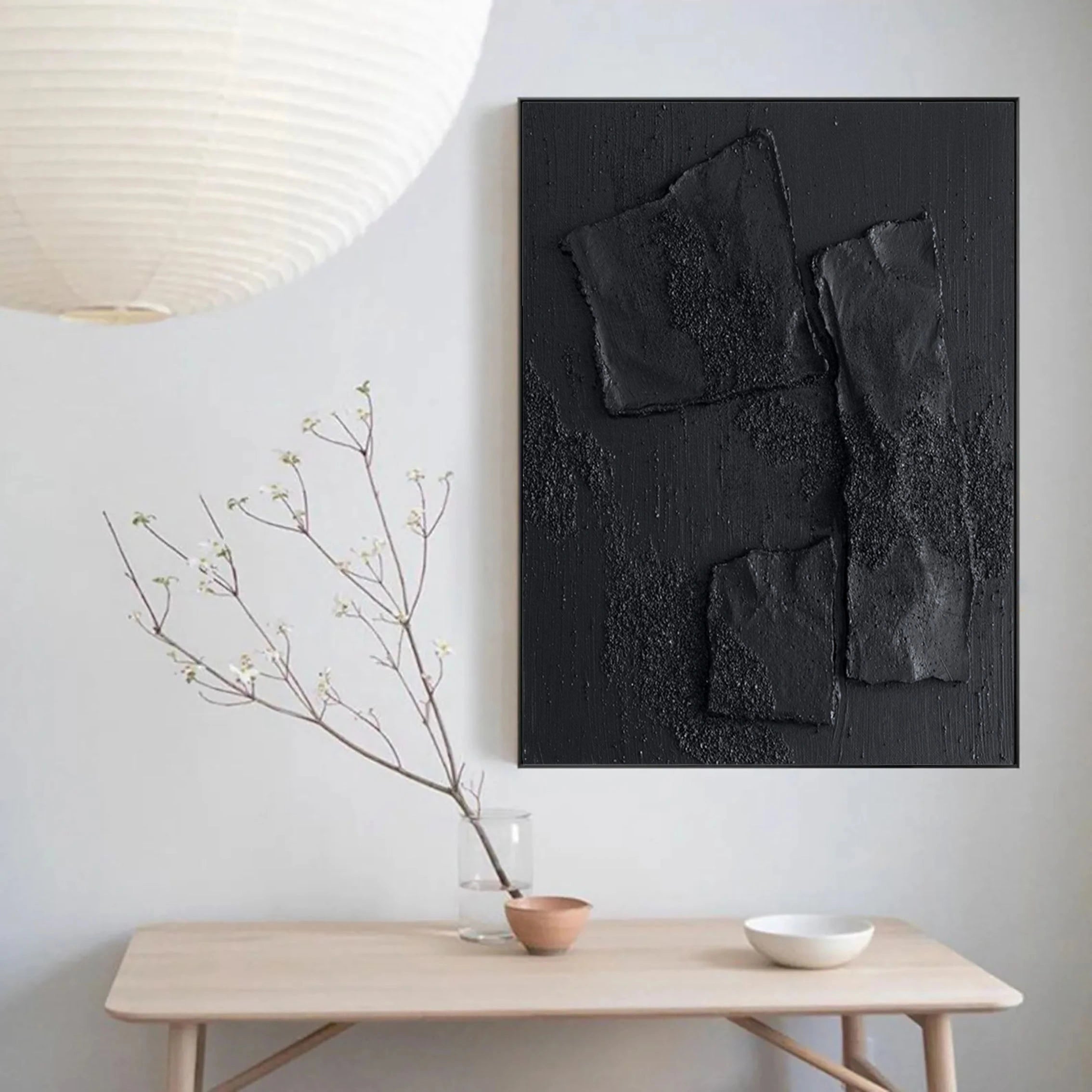 Black Plaster Art Minimalist Textured Painting #MZ004-Vertical