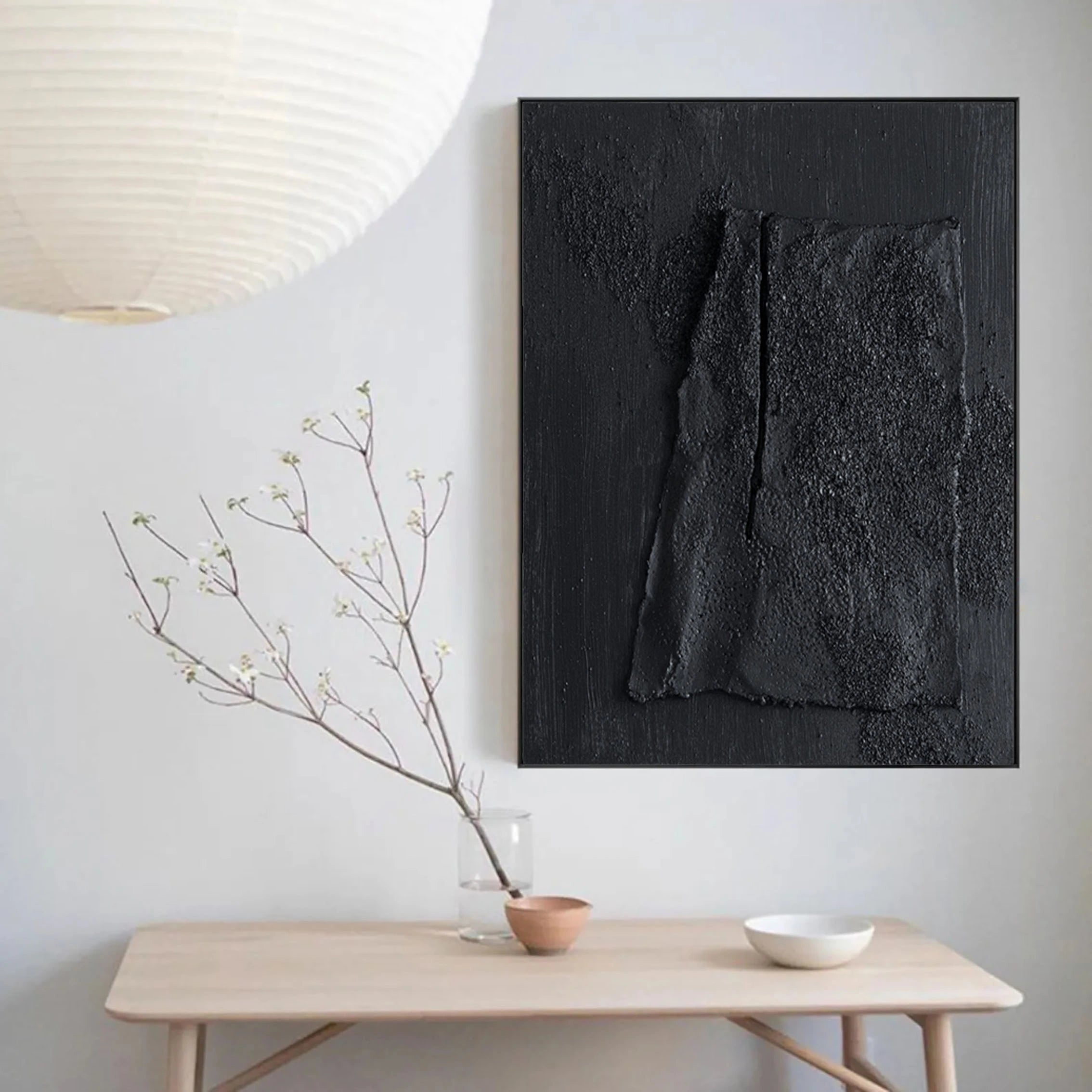 Black Plaster Art Minimalist Textured Painting #MZ003-Vertical