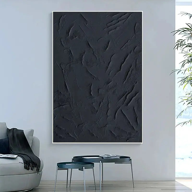 Black Minimalist Textured Painting Canvas #MZ001