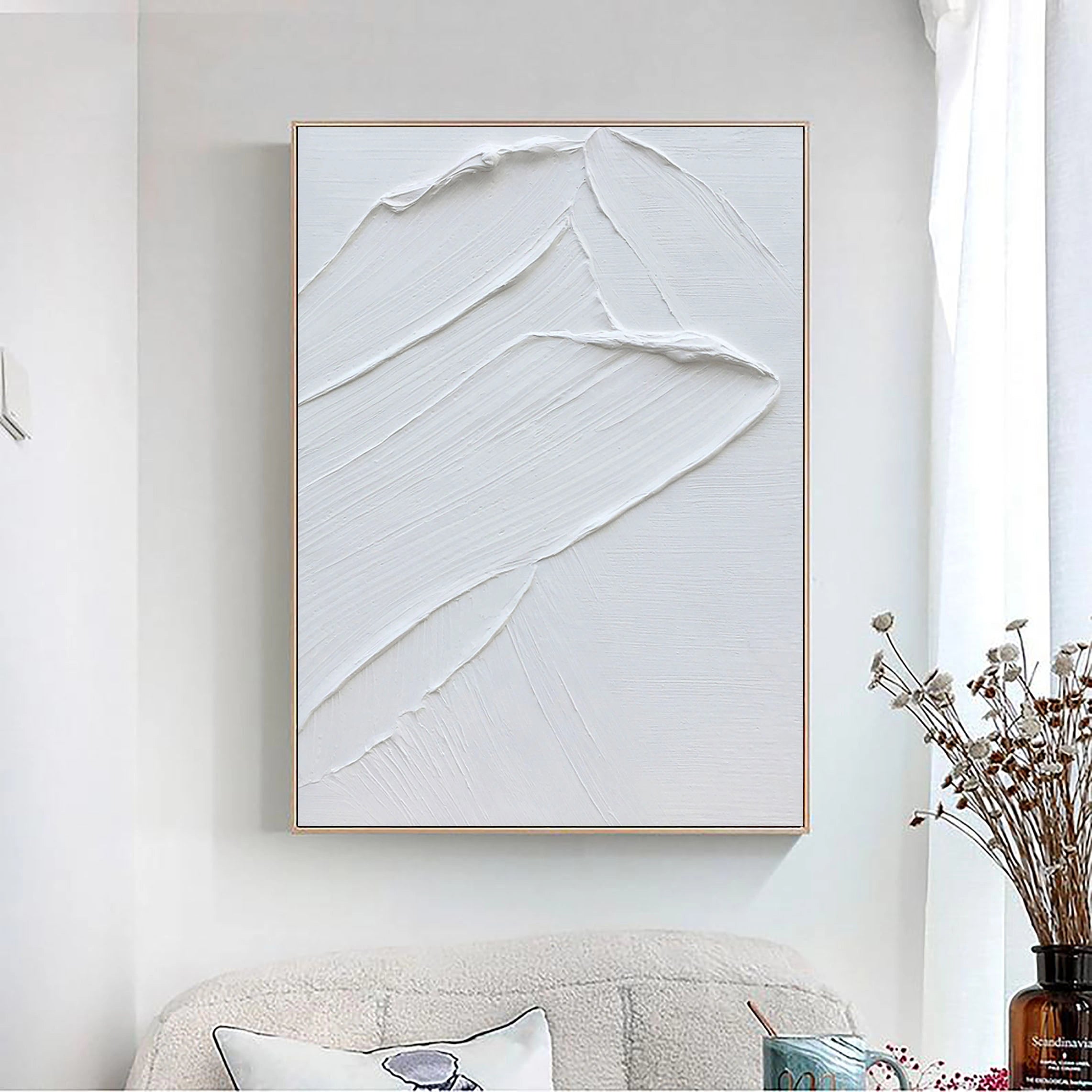 White Minimalist Textured Painting Canvas #MM002-Vertical