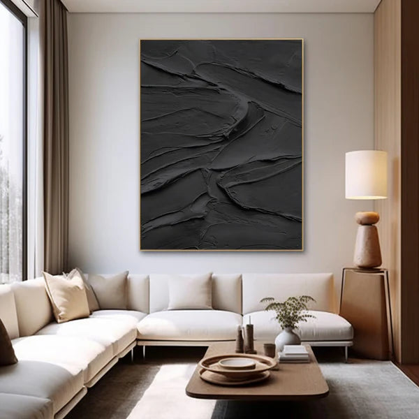 Black Plaster Art Minimalist Textured Painting #MZ117