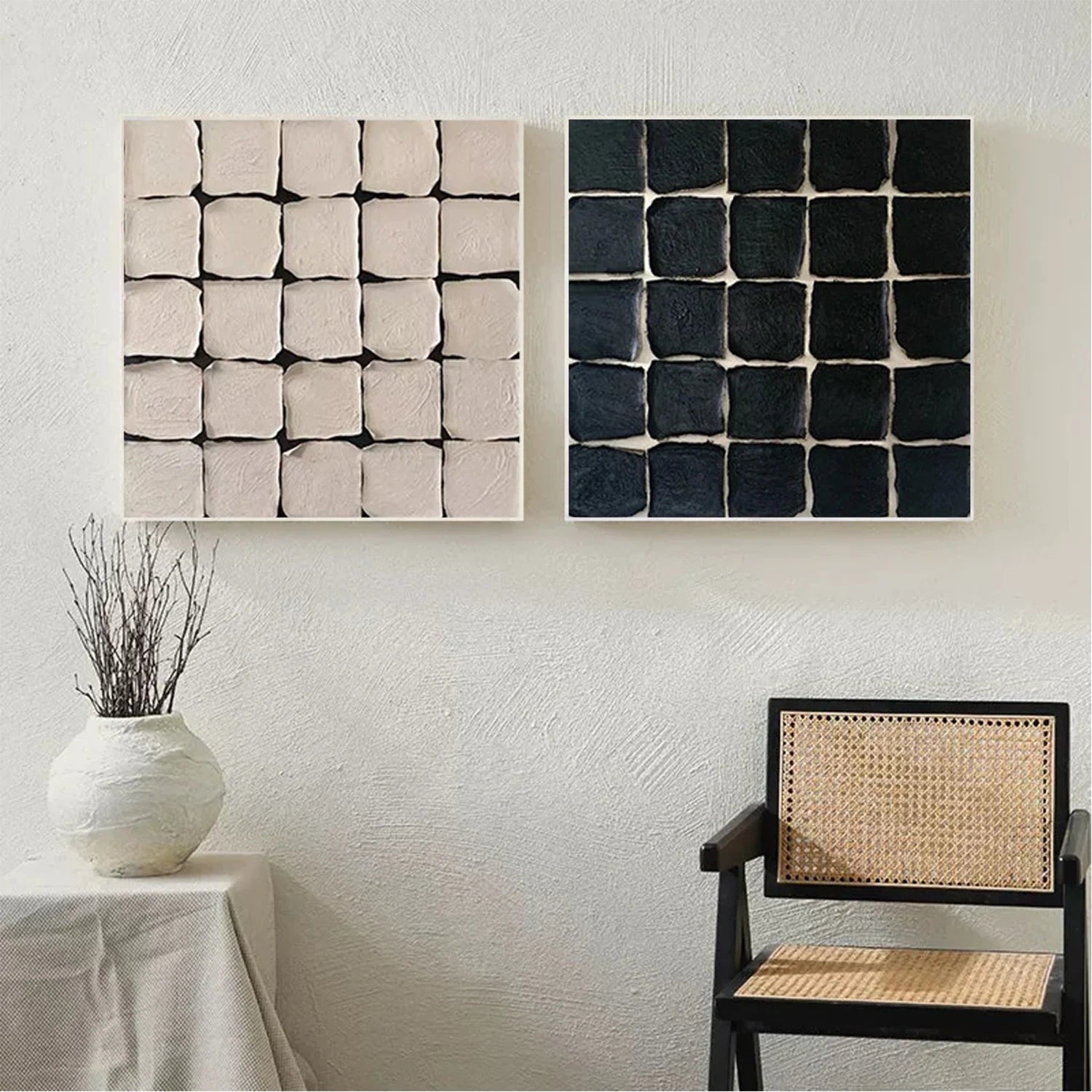 Beige & Black Wabi Sabi Square Set of 2 Wall Art #WS316