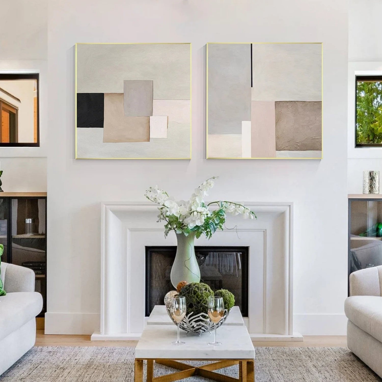 Abstract Square Set of 2 Wall Art #AB 498
