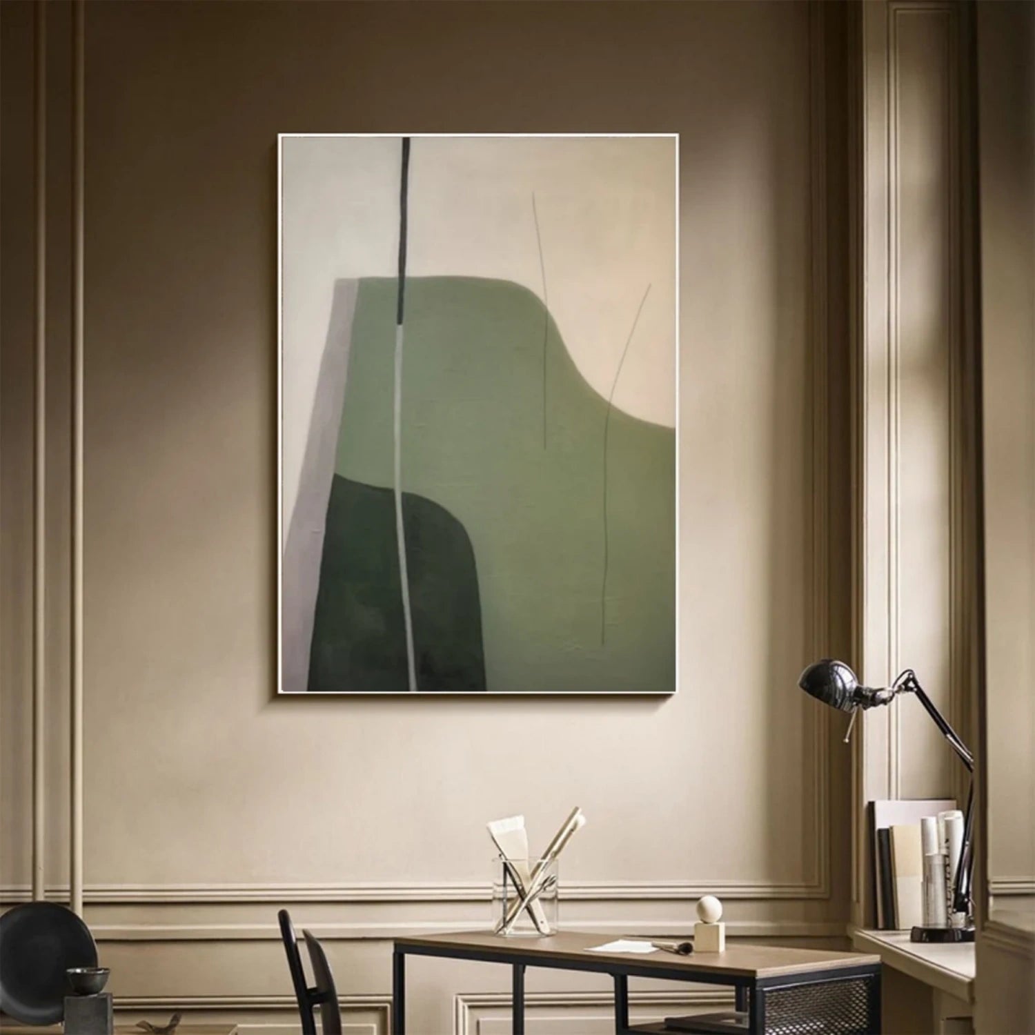 Beige & Green Abstract #BG119