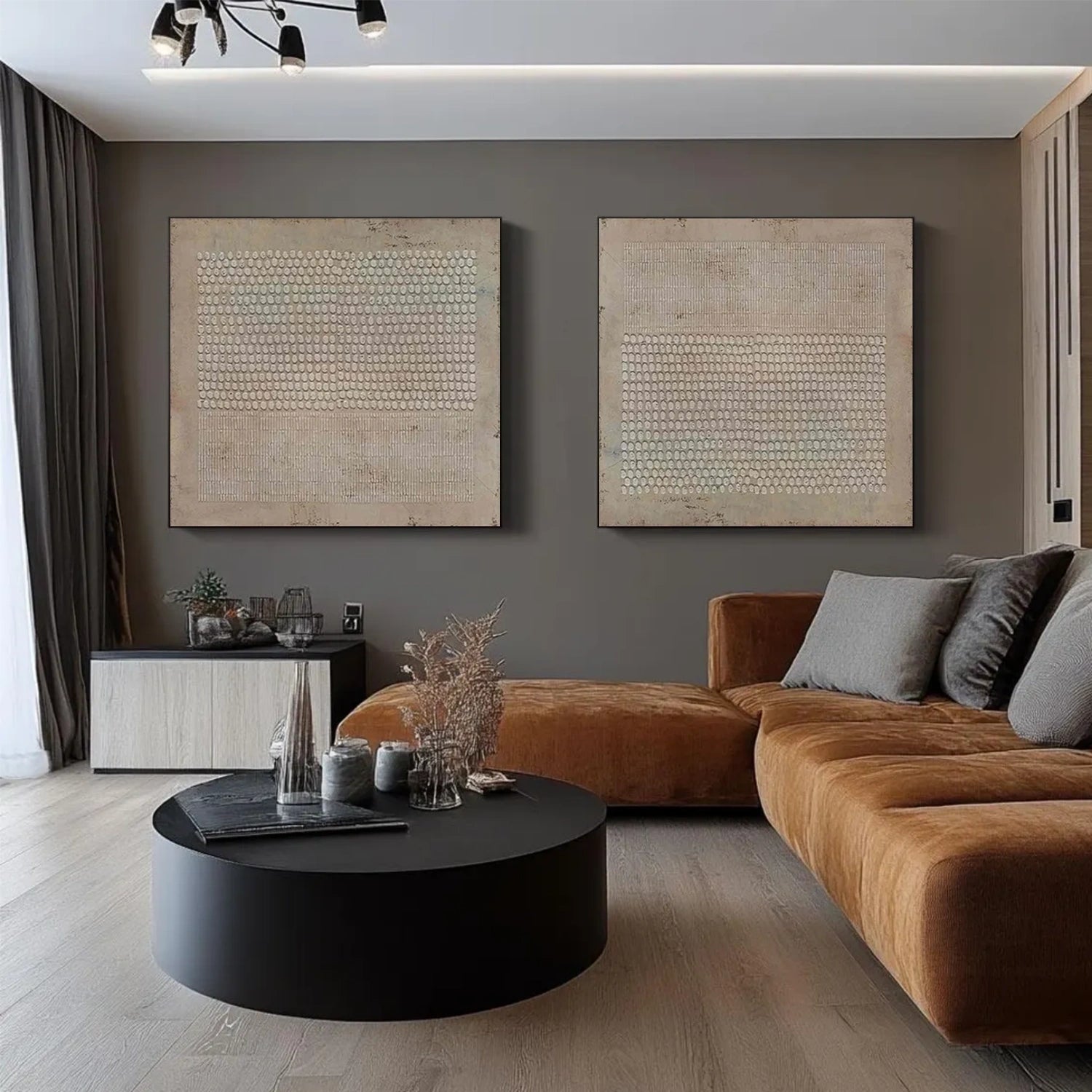 Beige & Brown Abstract Textured Square Set of 2 Wall Art #BB165