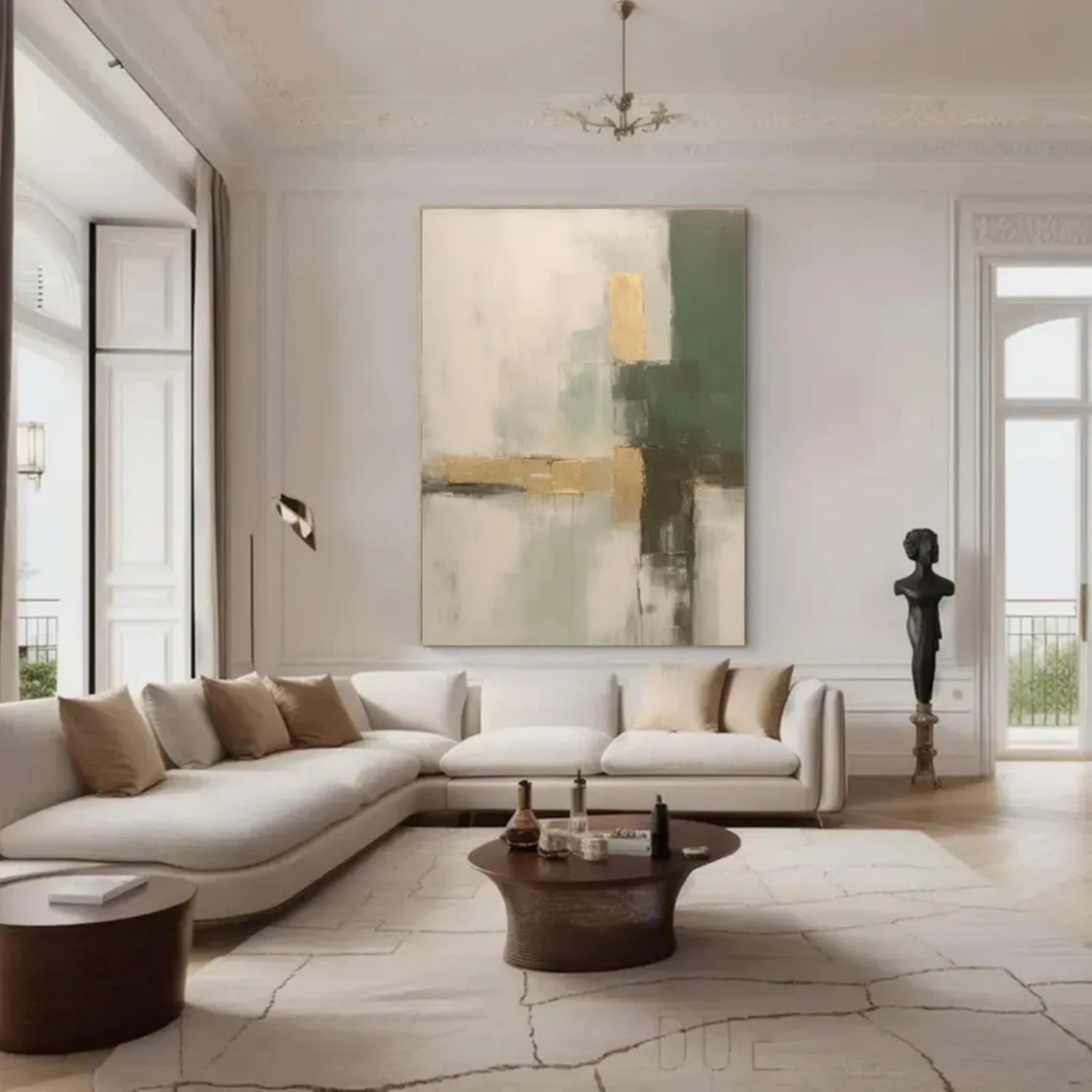 Beige & Green Abstract Wall Art #BG142