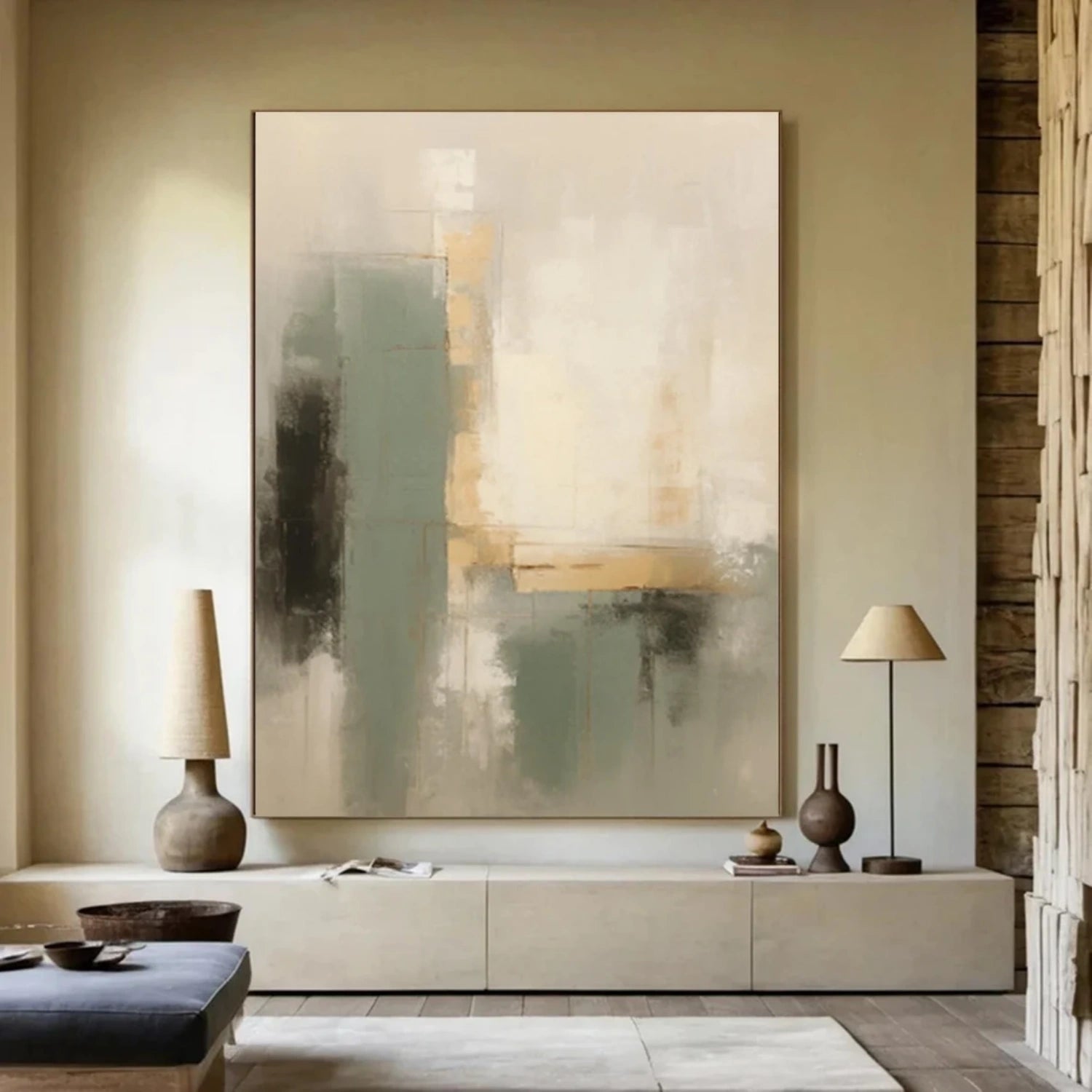 Beige & Green Abstract Wall Art #BG143
