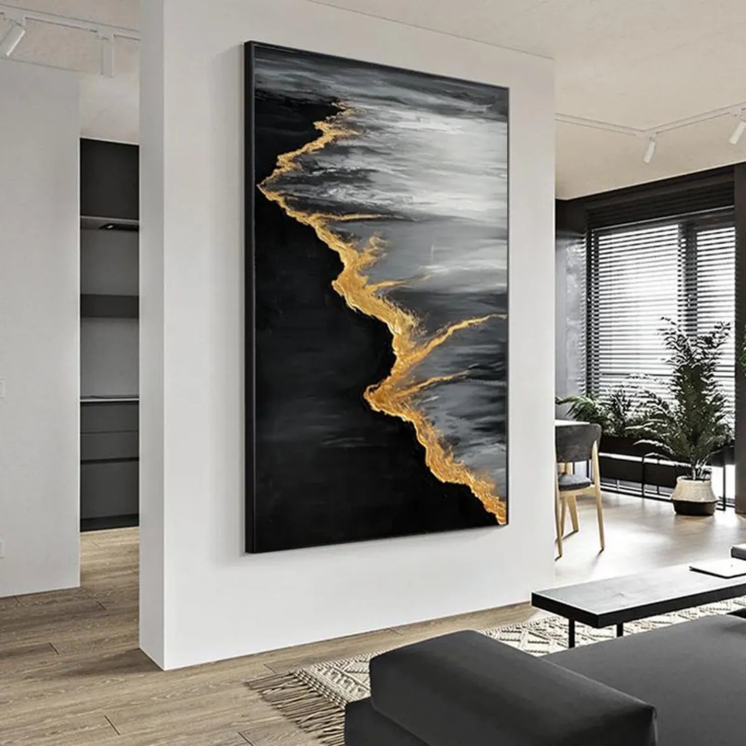 Back & Gold Ocean And Sky Abstract Textured Canvas Art #OS 288