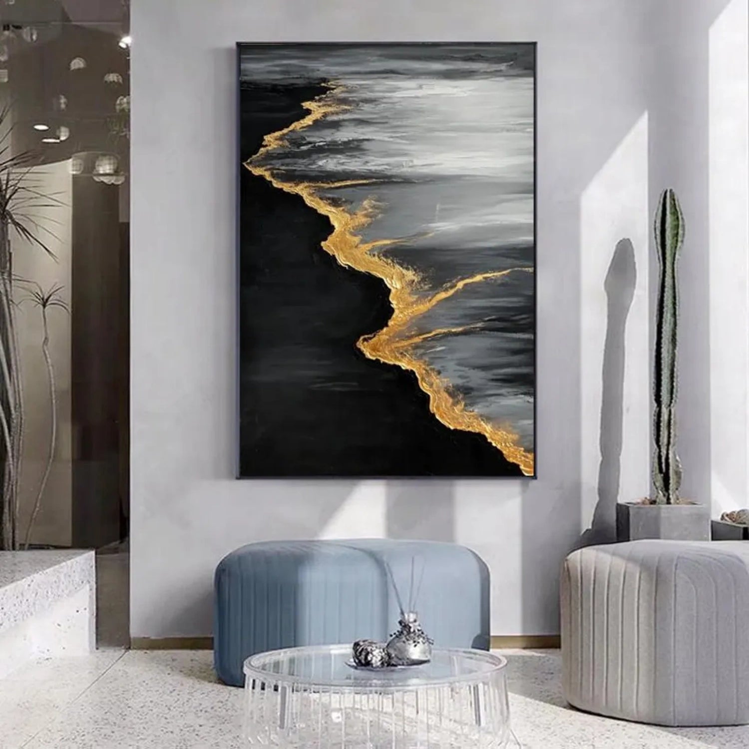 Back & Gold Ocean And Sky Abstract Textured Canvas Art #OS 288
