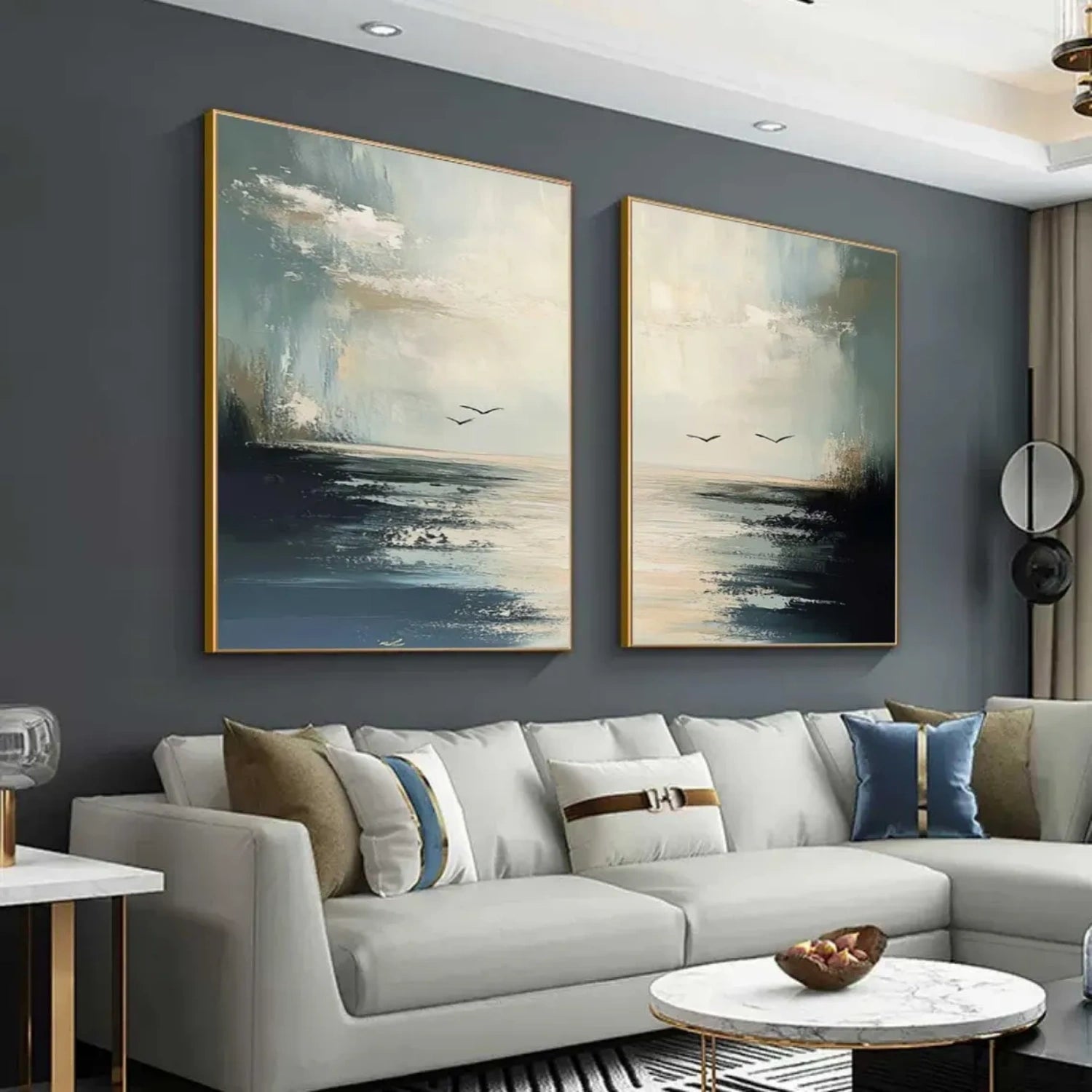 Ocean And Sky Abstract Set Of 2 Canvas Art #OS 284