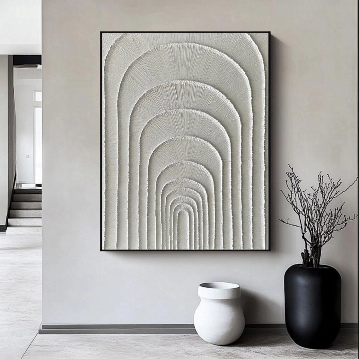White Plaster Art Minimalist Textured Paintings Canvas #MM315