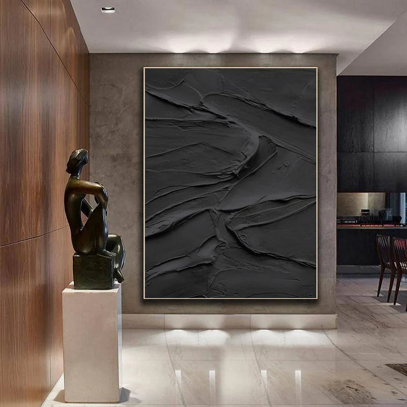 Black Plaster Art Minimalist Textured Painting #MZ117