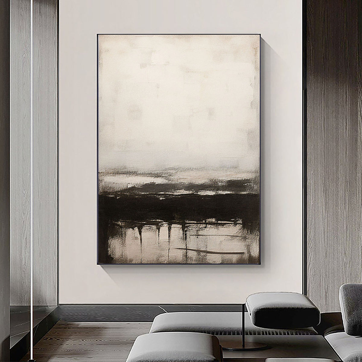 Wabi Sabi Black Beige Abstract Wall Decor Painting on Canvas #AB 060
