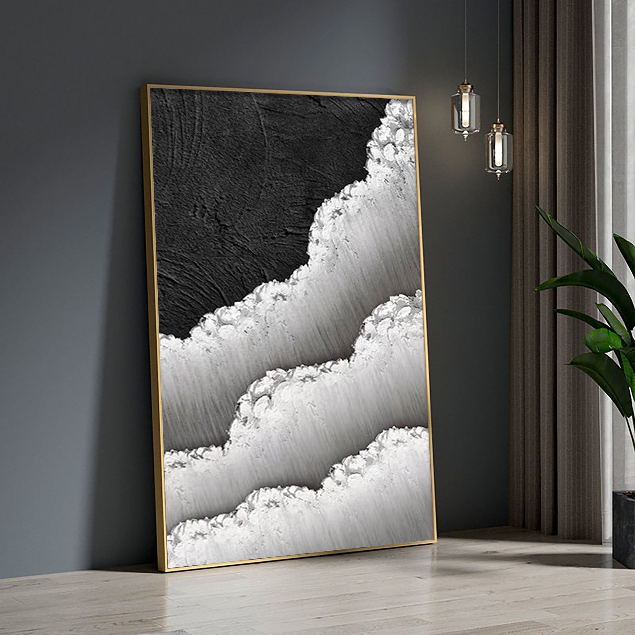 Black White Textured Minimalist Wall Art #MZ046