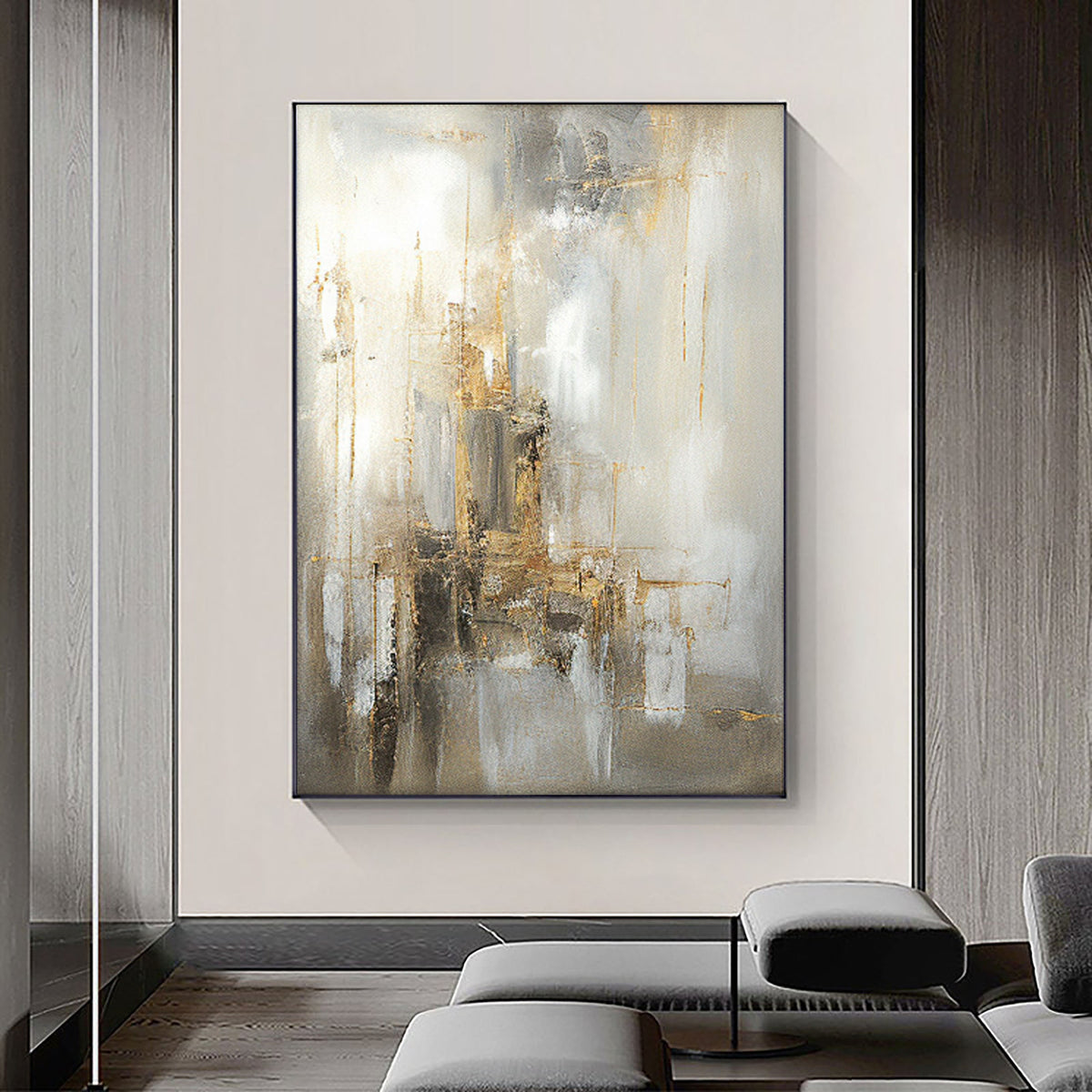 Wabi Sabi Black Beige Abstract Wall Decor Painting on Canvas #AB054