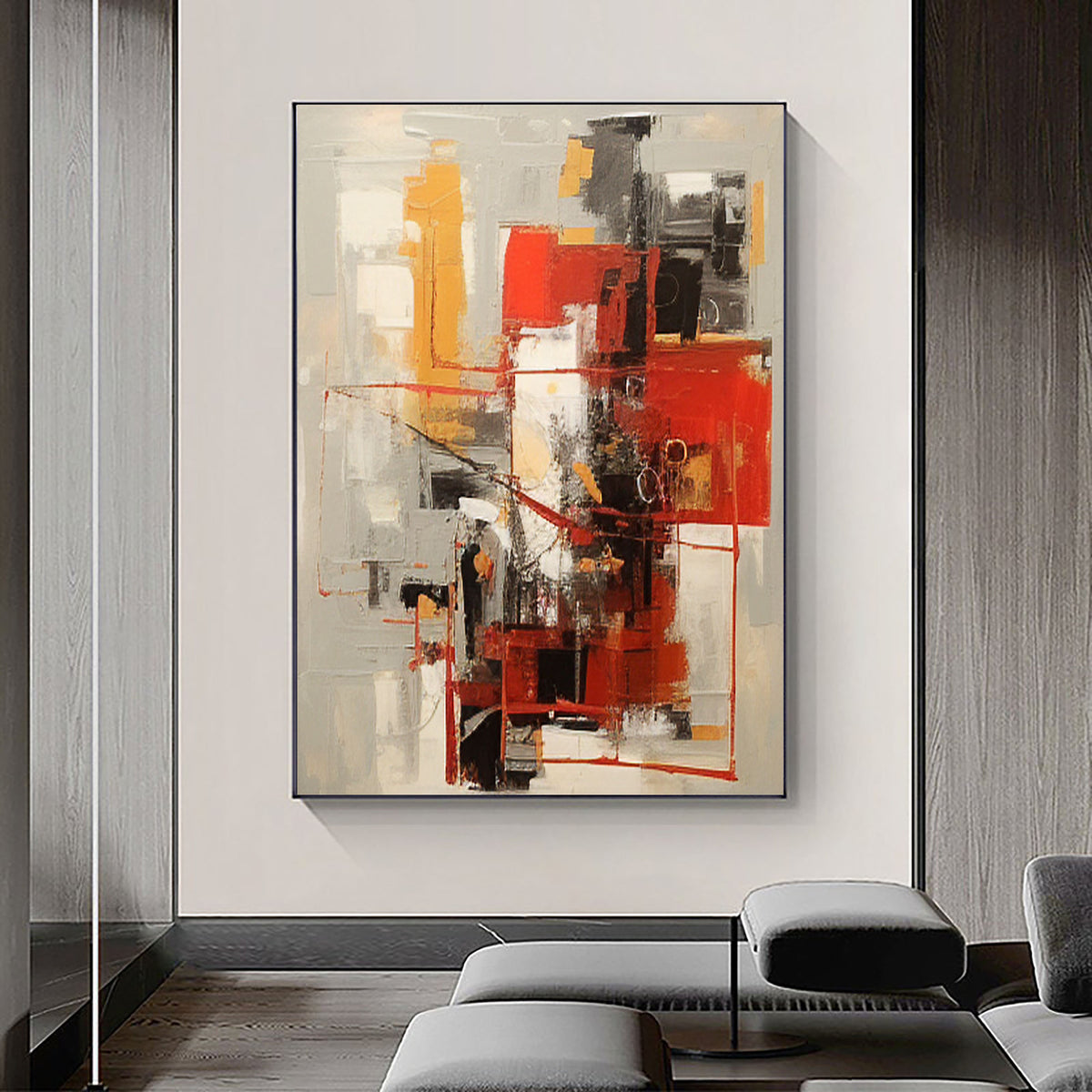 Wabi Sabi Black Beige Abstract Wall Decor Painting on Canvas #AB 080