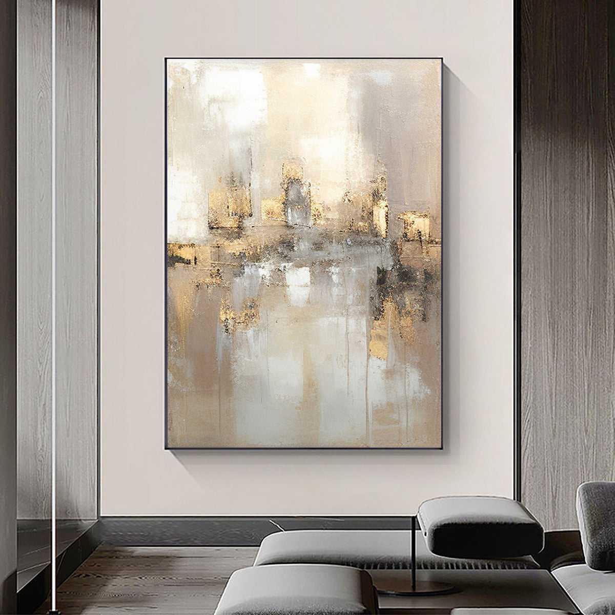Wabi Sabi Black Beige Abstract Wall Decor Painting on Canvas #AB 062