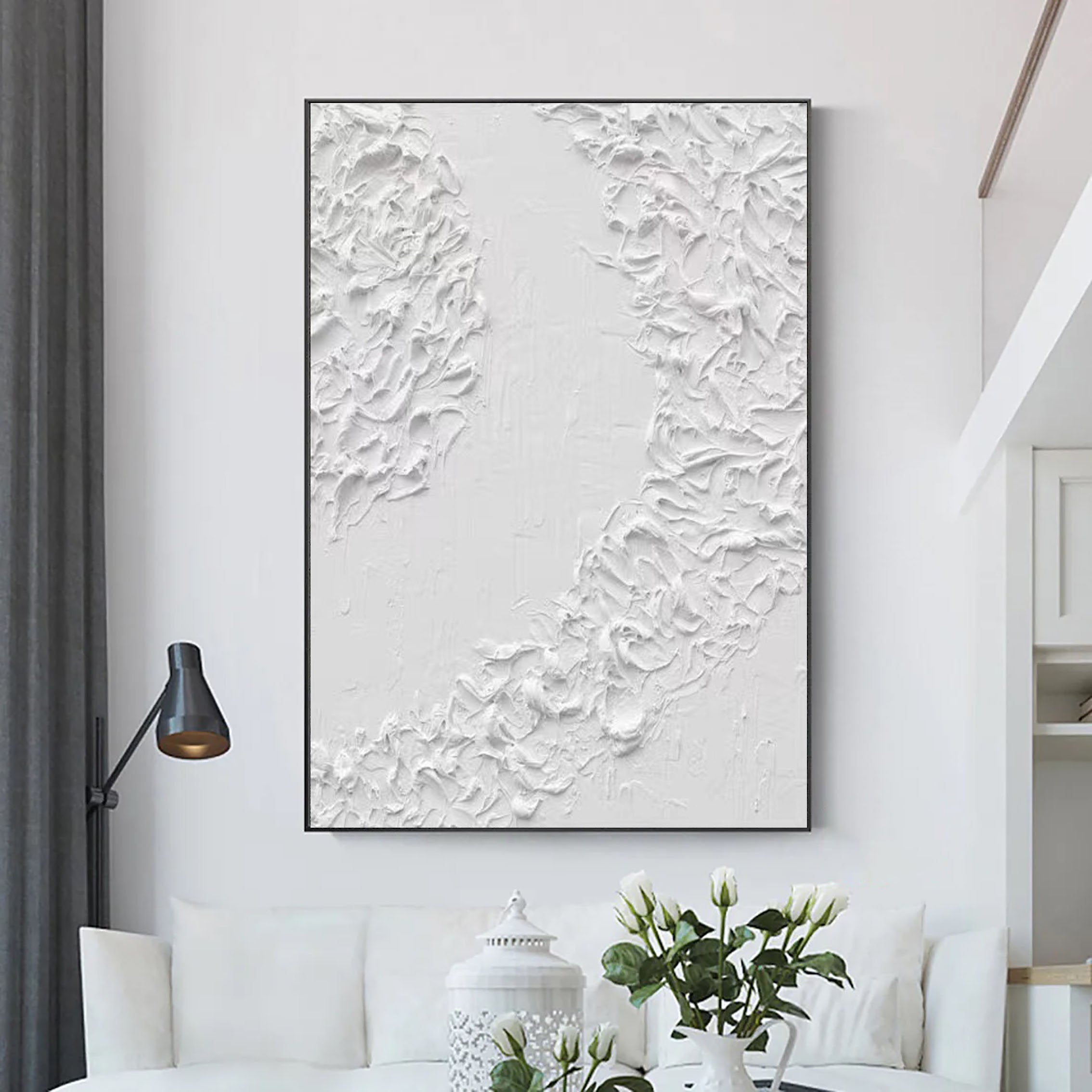 White Minimalist Textured Painting Canvas #MM097
