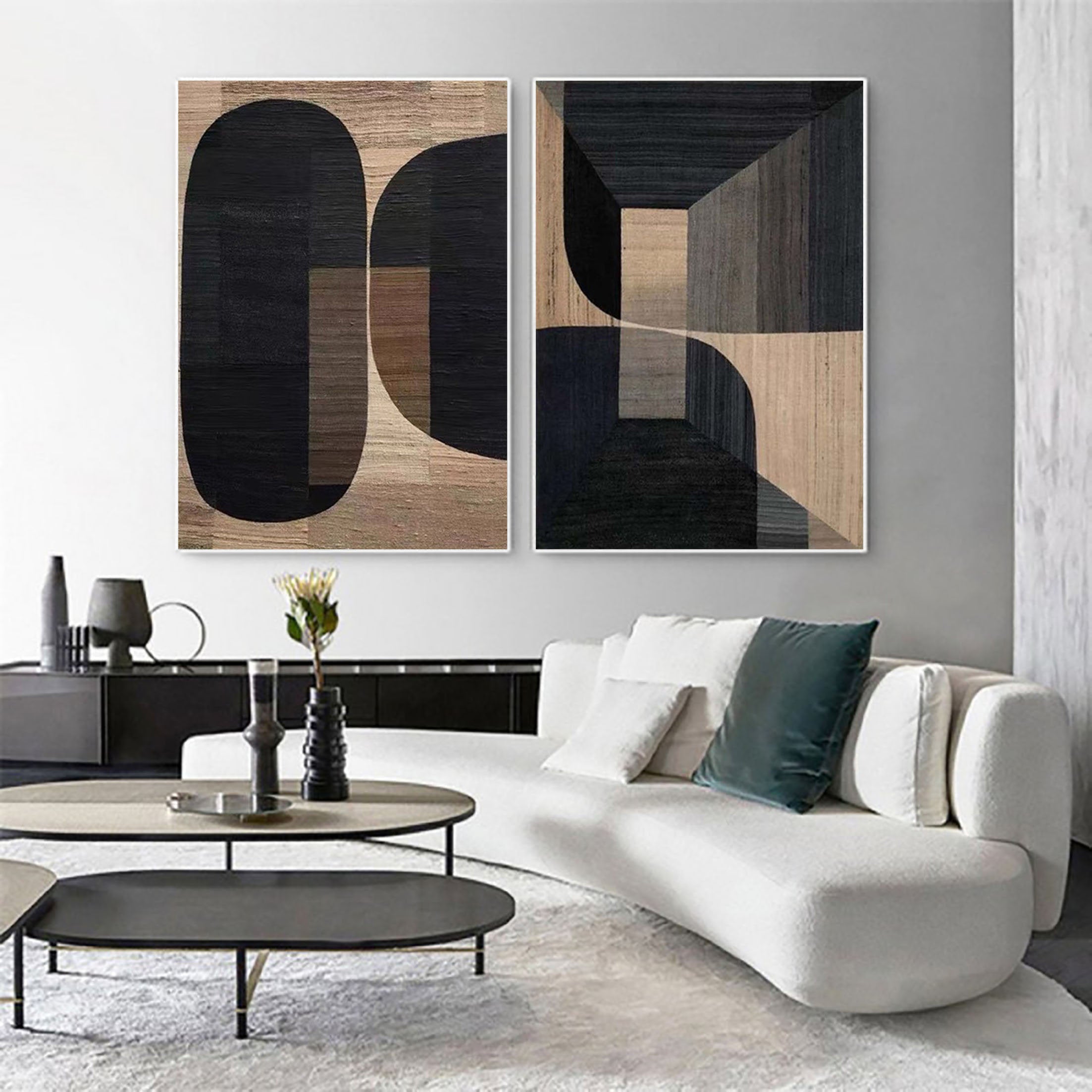 Beige & Brown Abstract Set of 2 #BB056