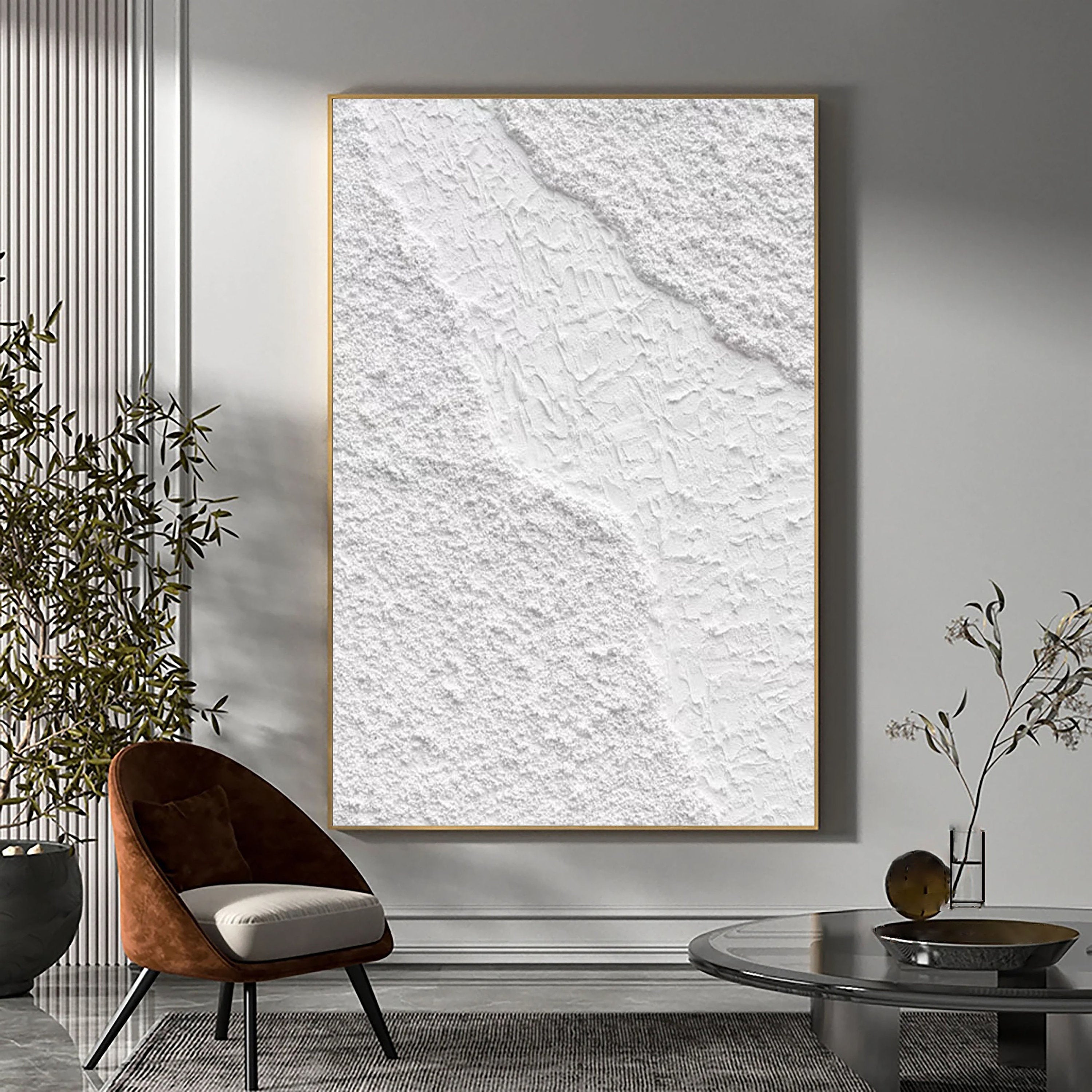 White Minimalist Textured Painting Canvas #MM096