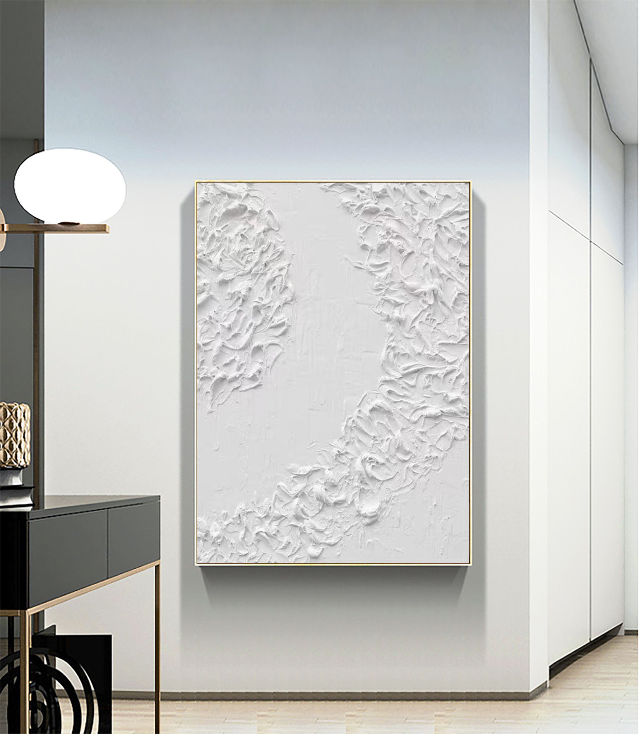 White Minimalist Textured Painting Canvas #MM097