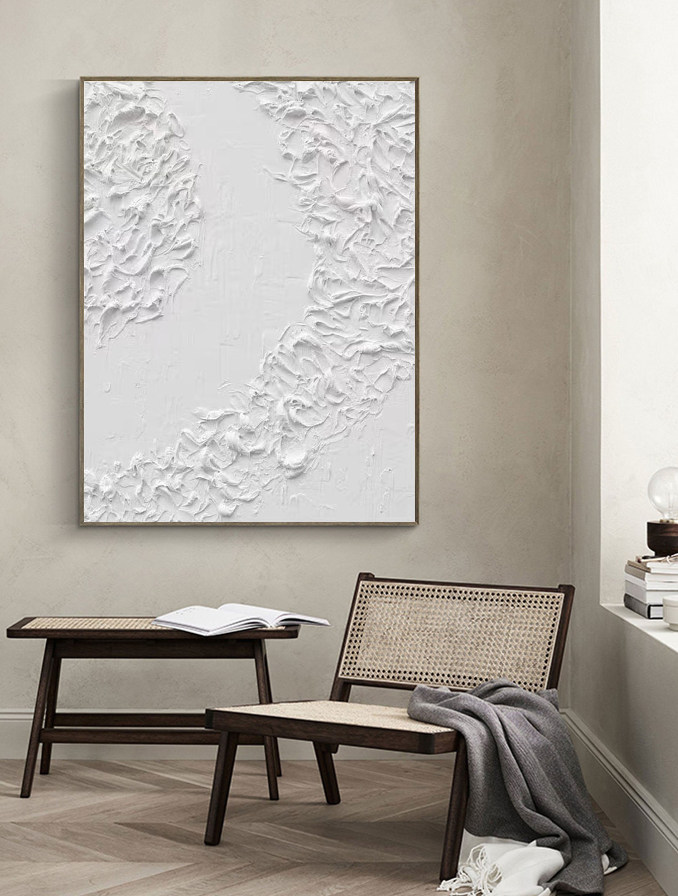 White Minimalist Textured Painting Canvas #MM097