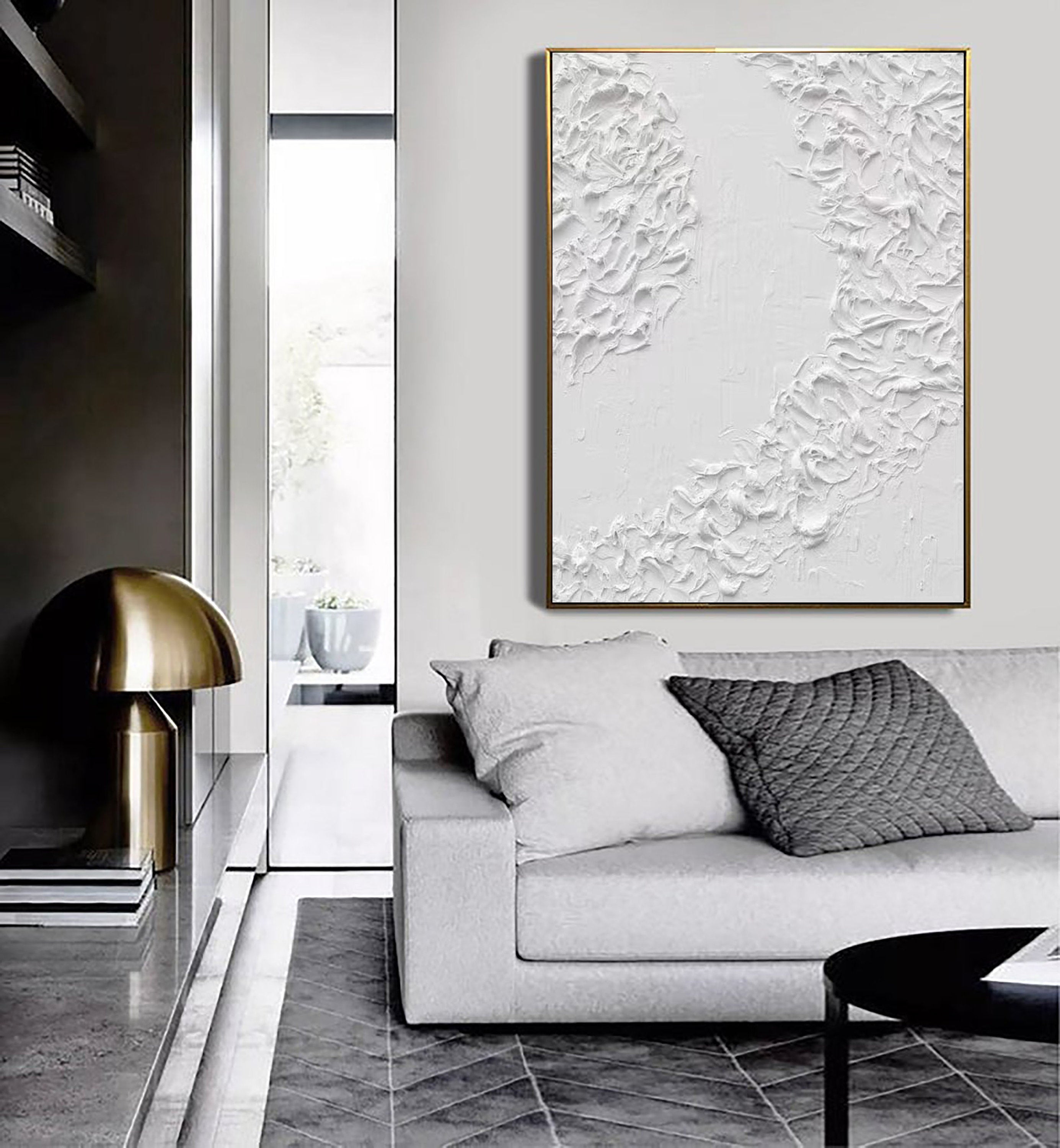 White Minimalist Textured Painting Canvas #MM097