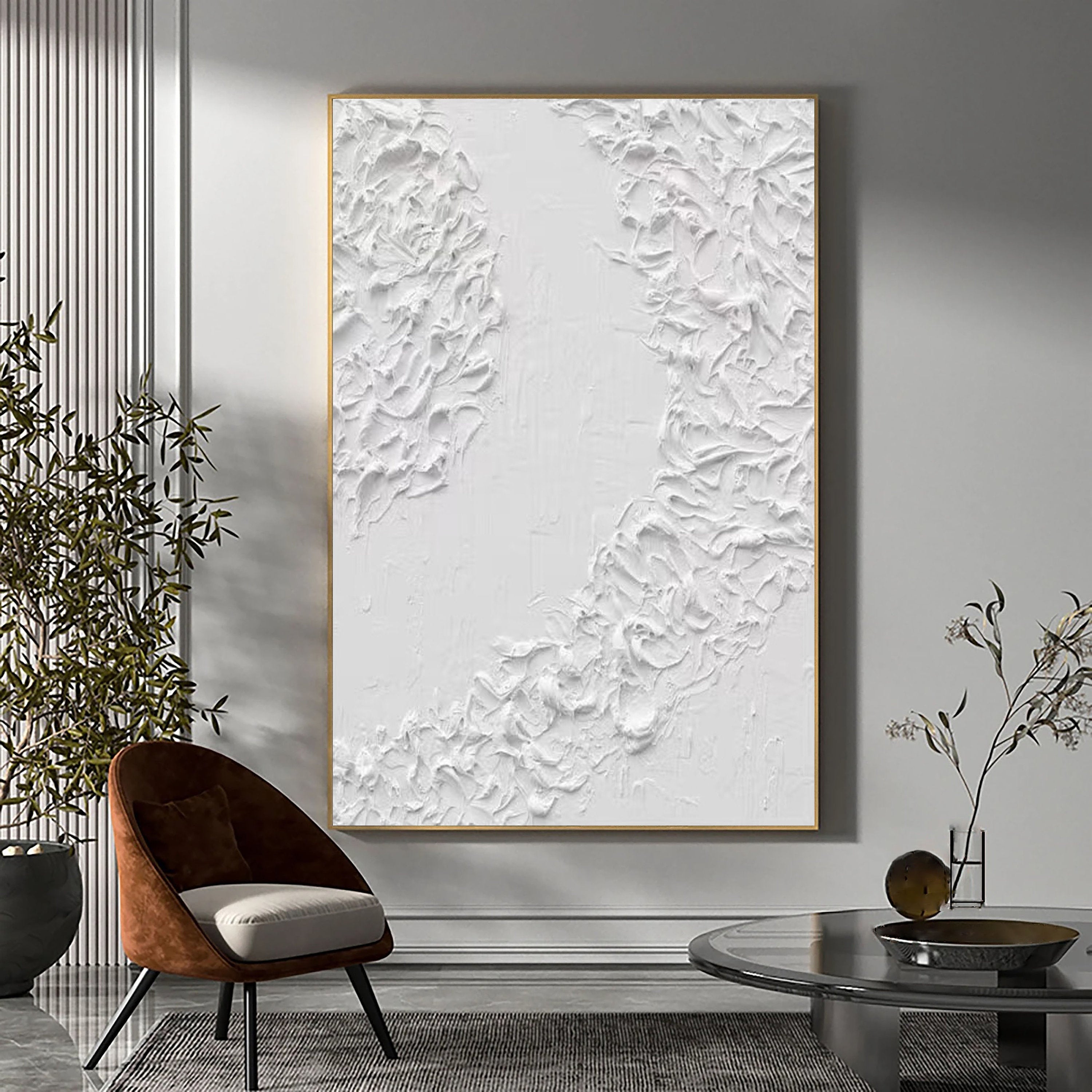 White Minimalist Textured Painting Canvas #MM097