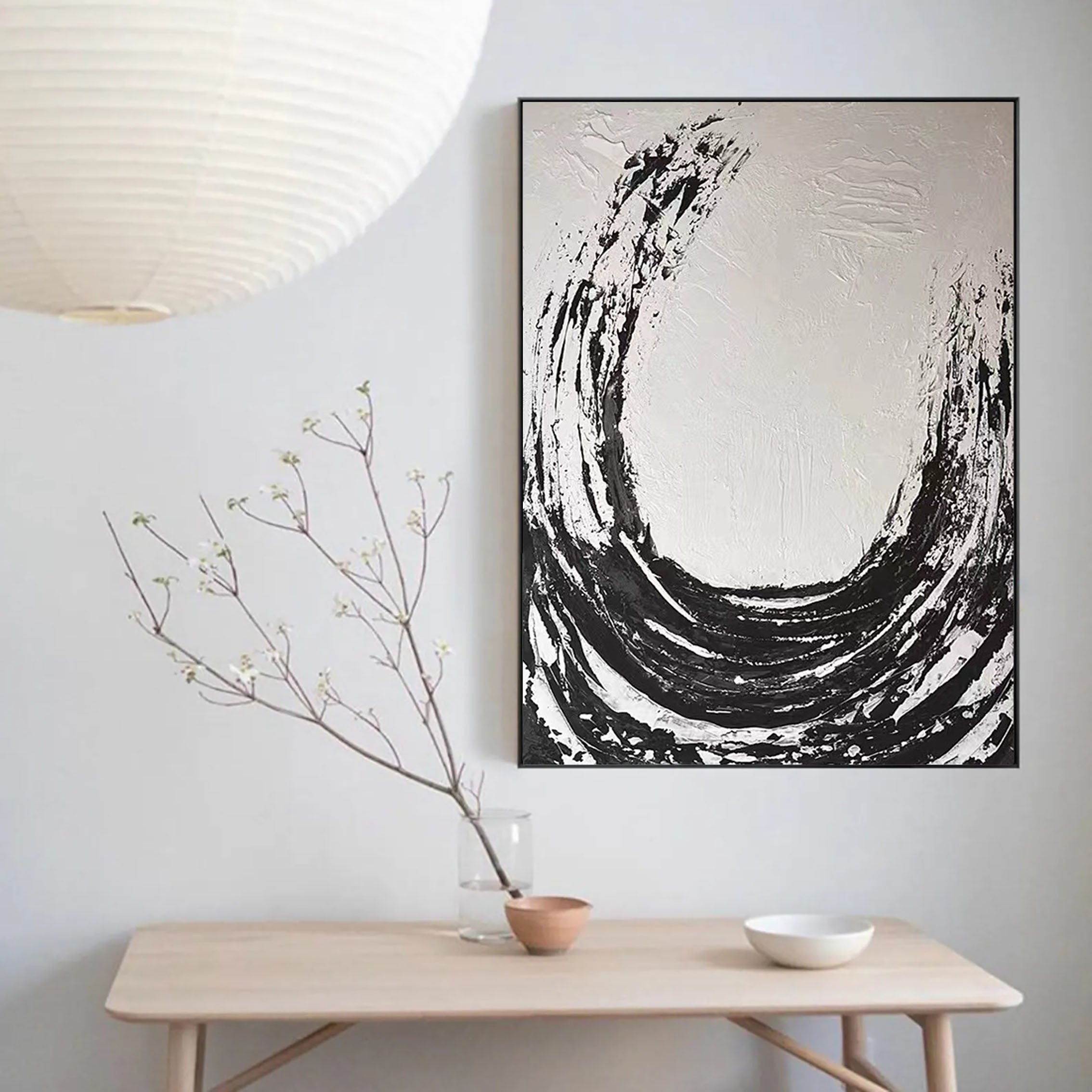 Black White Textured Minimalist Wall Art #MZ047