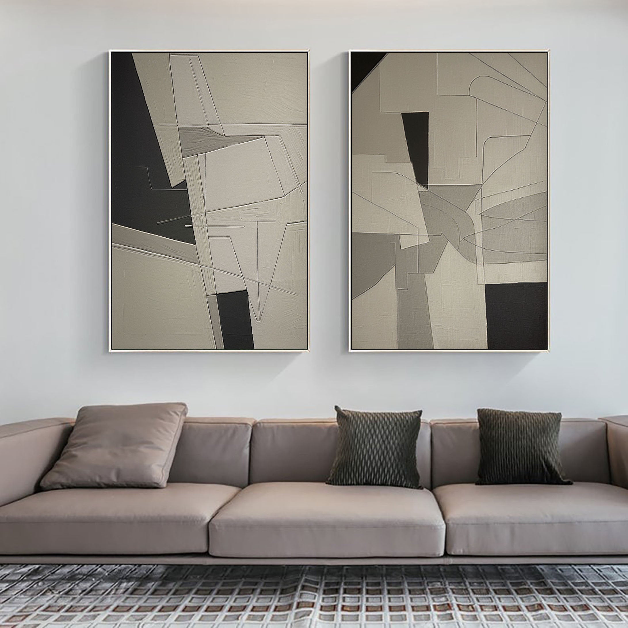Beige & Brown Abstract Set of 2 #BB055
