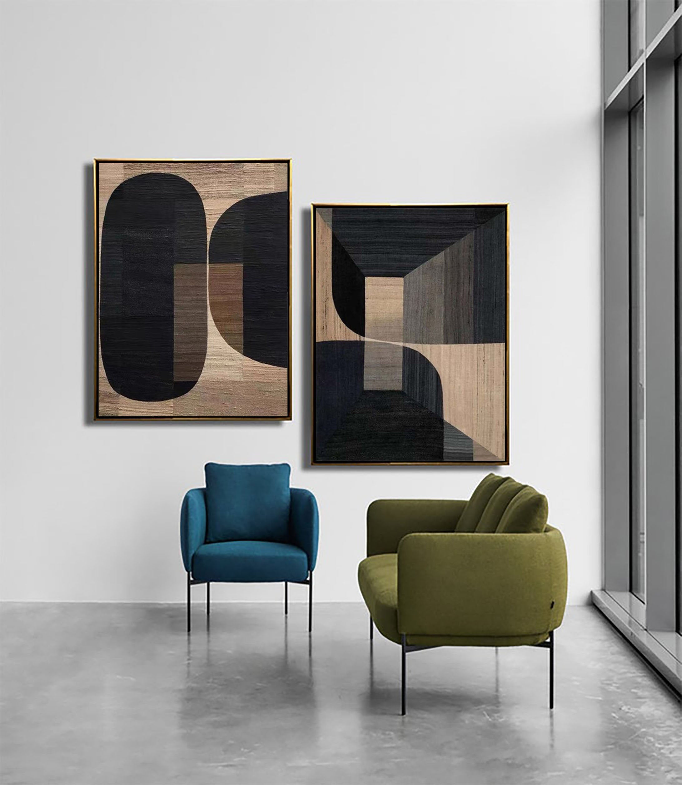 Beige & Brown Abstract Set of 2 #BB056