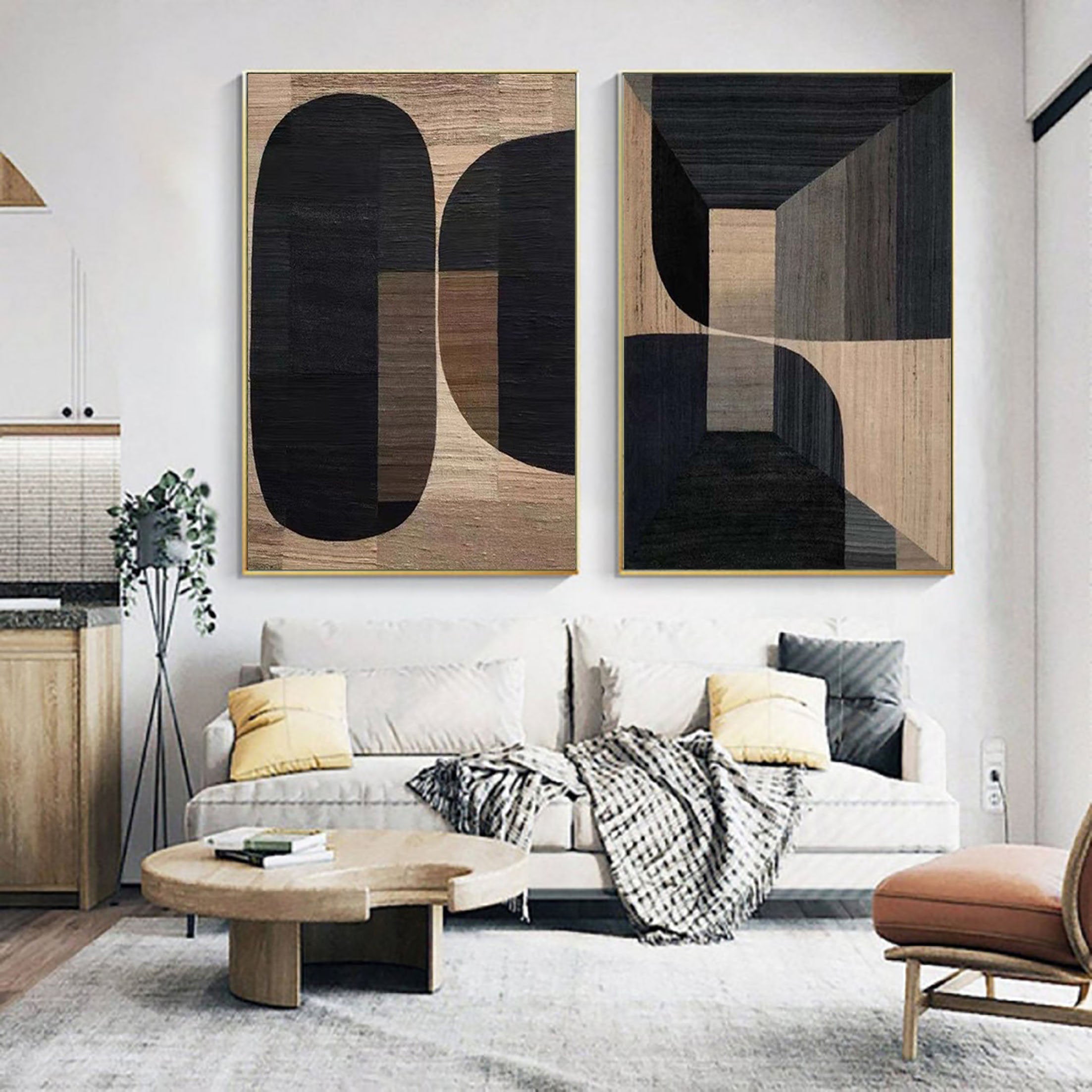 Beige & Brown Abstract Set of 2 #BB056