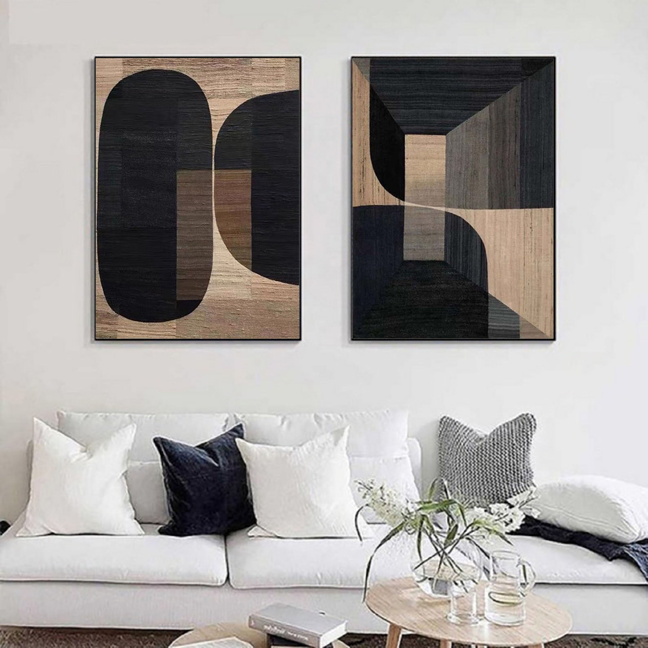 Beige & Brown Abstract Set of 2 #BB056