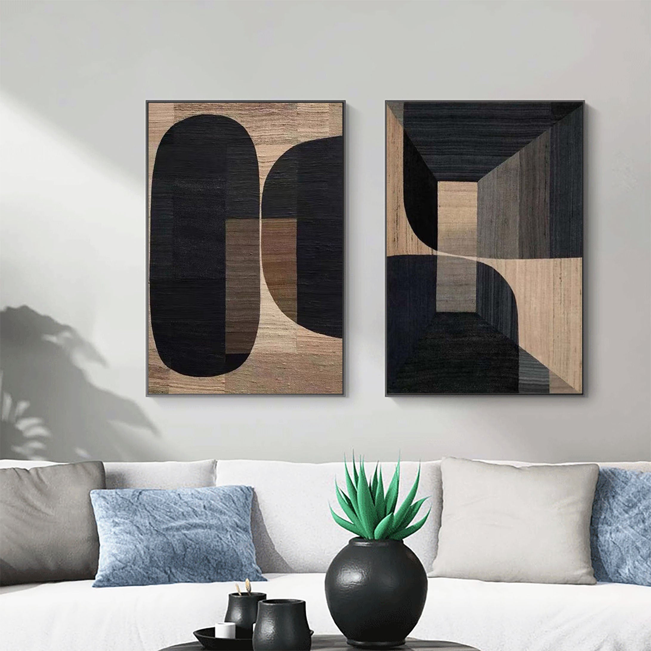 Beige & Brown Abstract Set of 2 #BB056