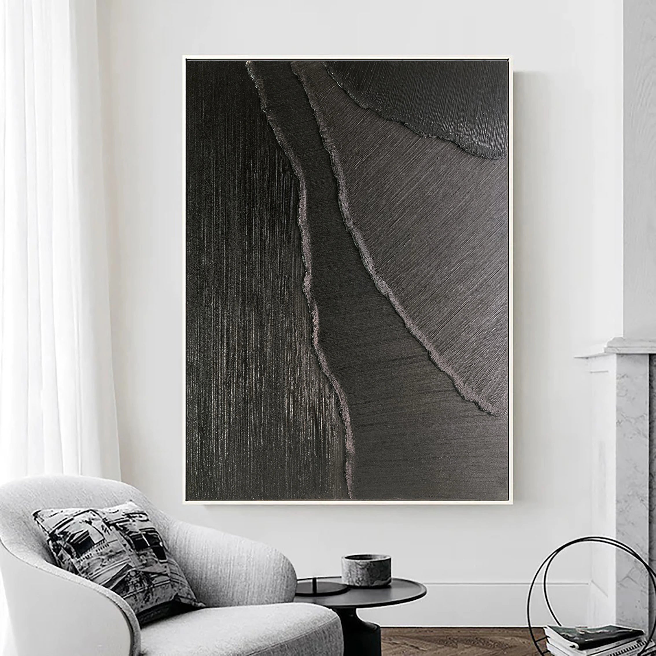 Black Minimalist Textured Painting Canvas #MZ005