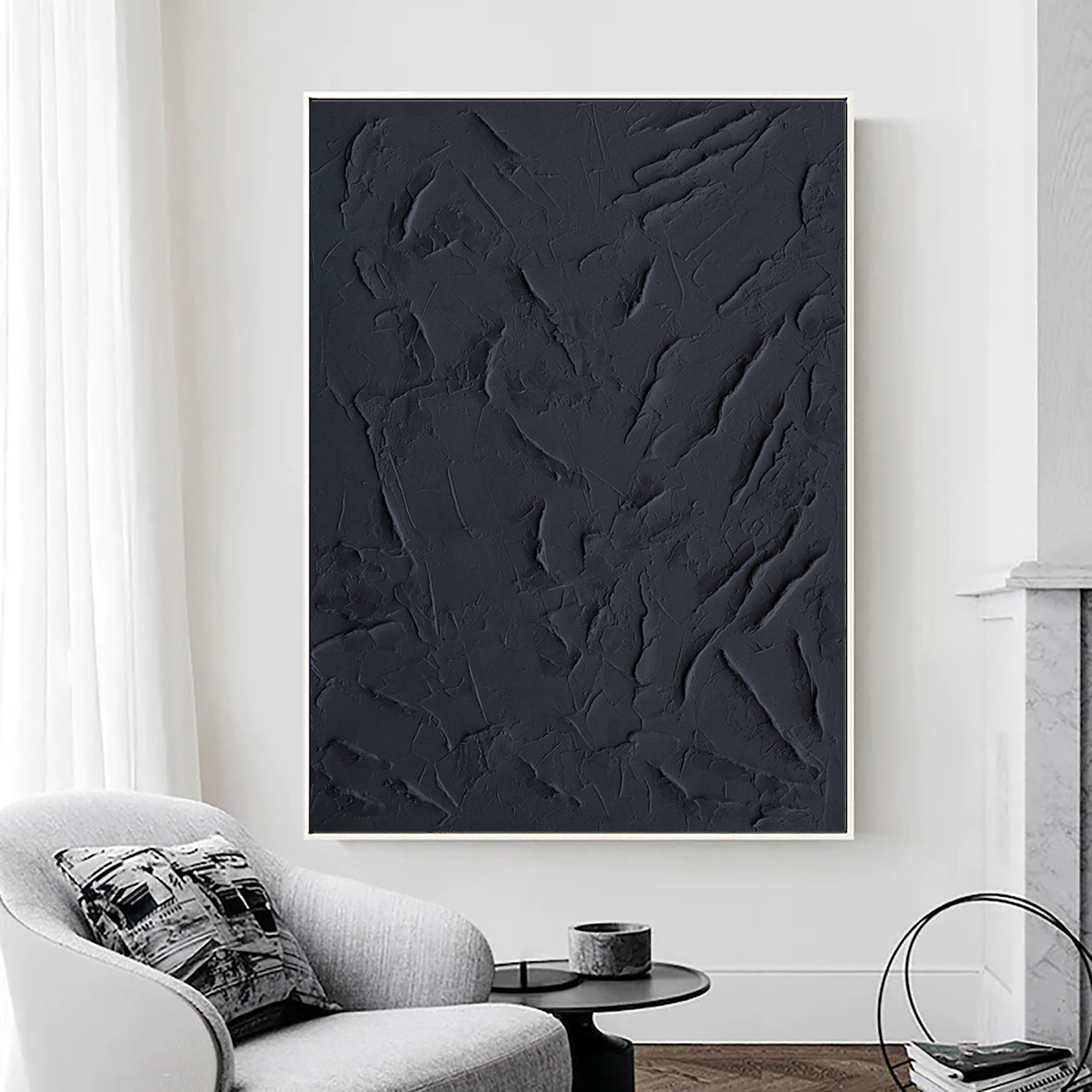 Black Minimalist Textured Painting Canvas #MZ029