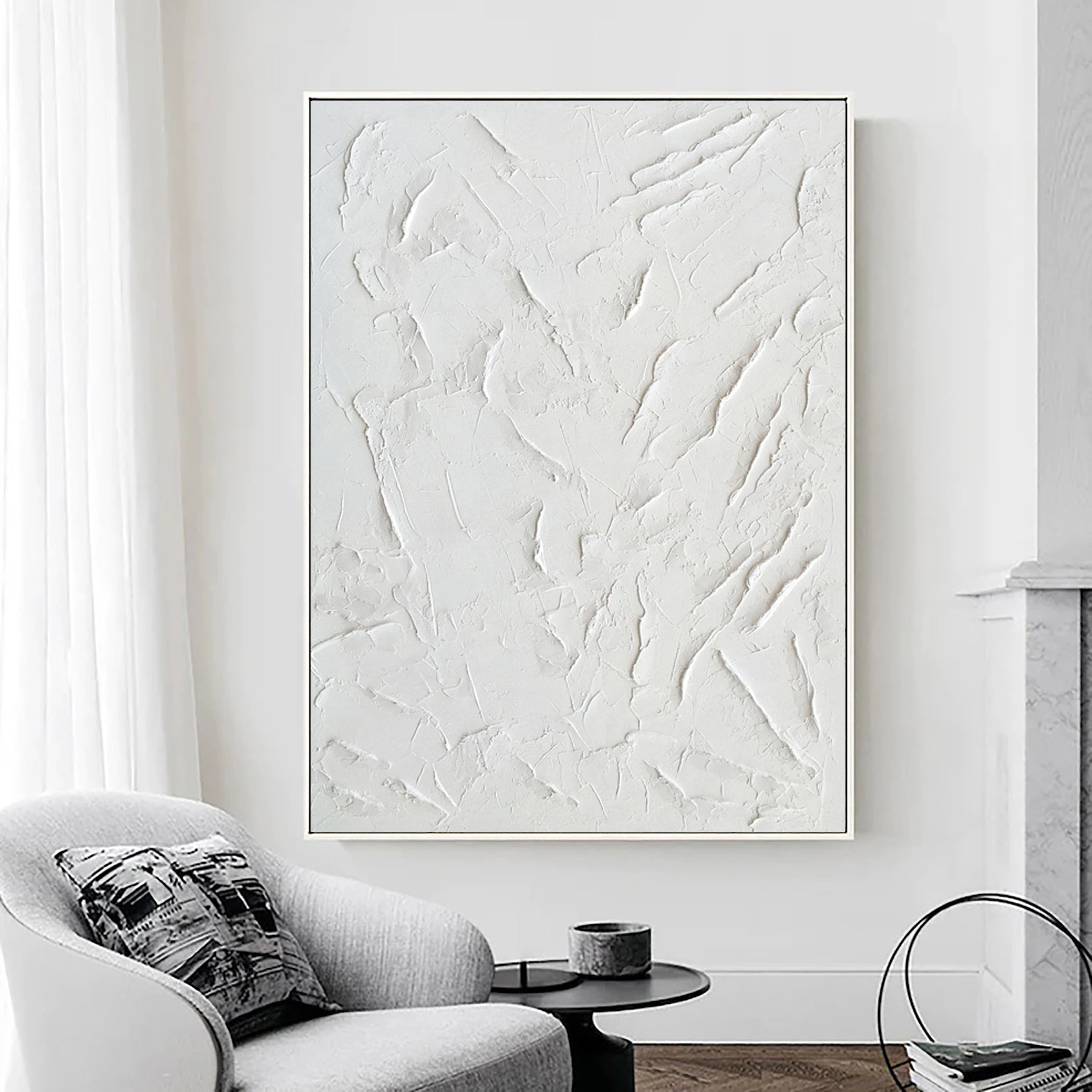 White Minimalist Textured Painting Canvas #MM004-Vertical