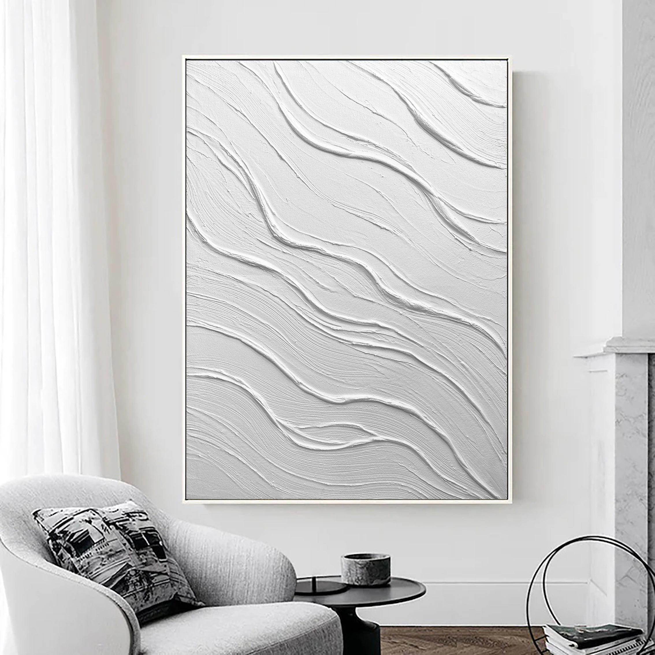 White Minimalist Textured Painting Canvas #MM015