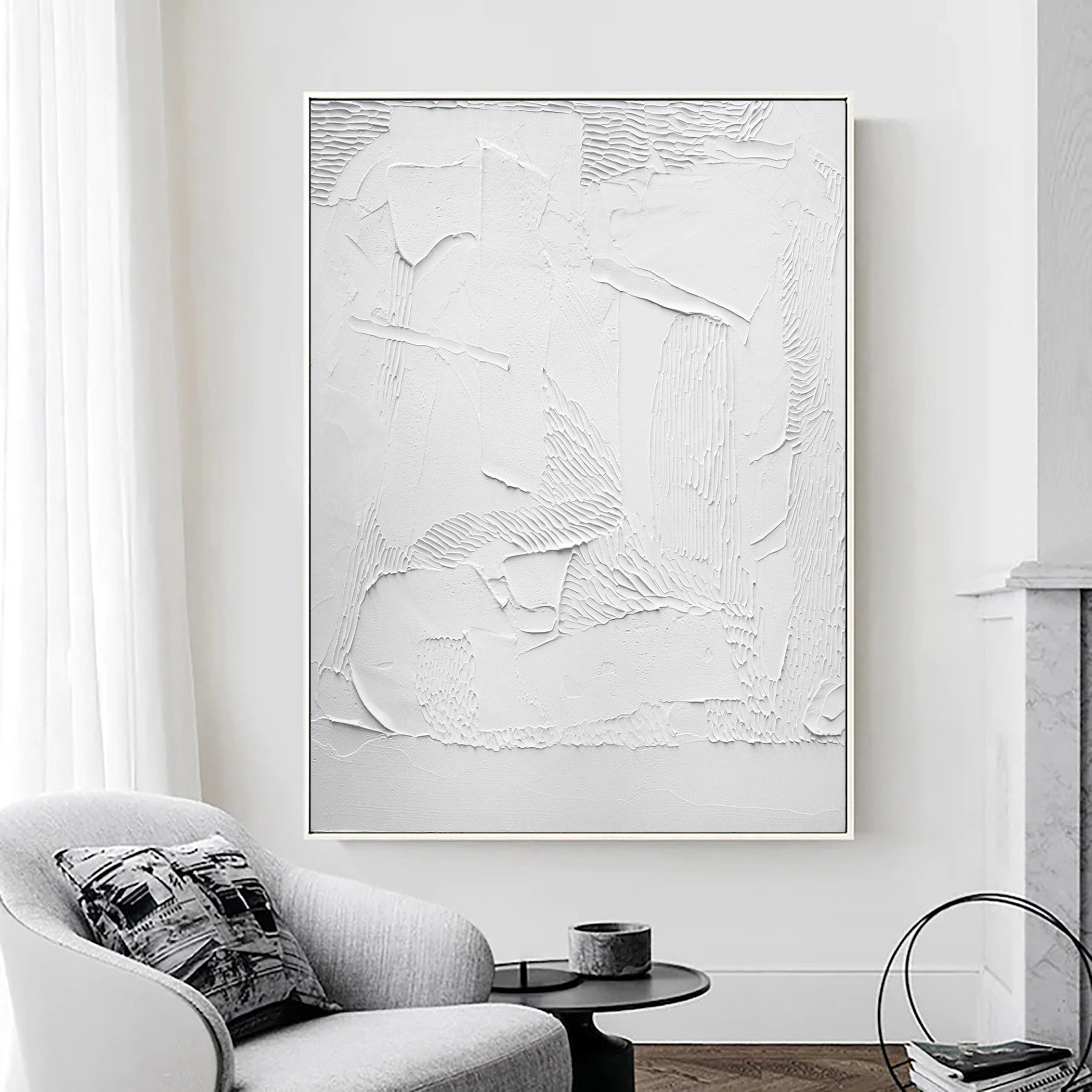 White Minimalist Textured Painting Canvas #MM006-Vertical