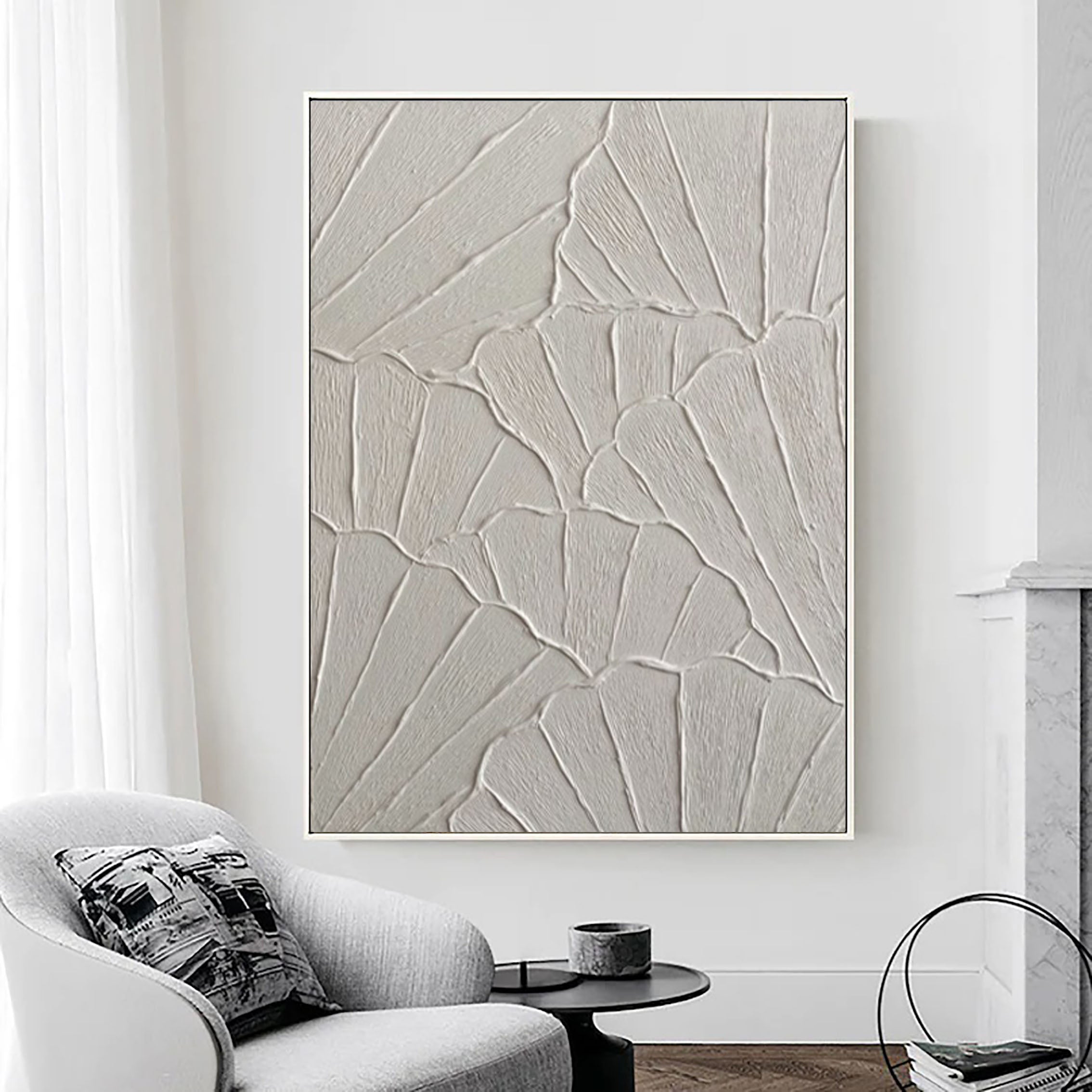 White Minimalist Textured Painting Canvas #MM075