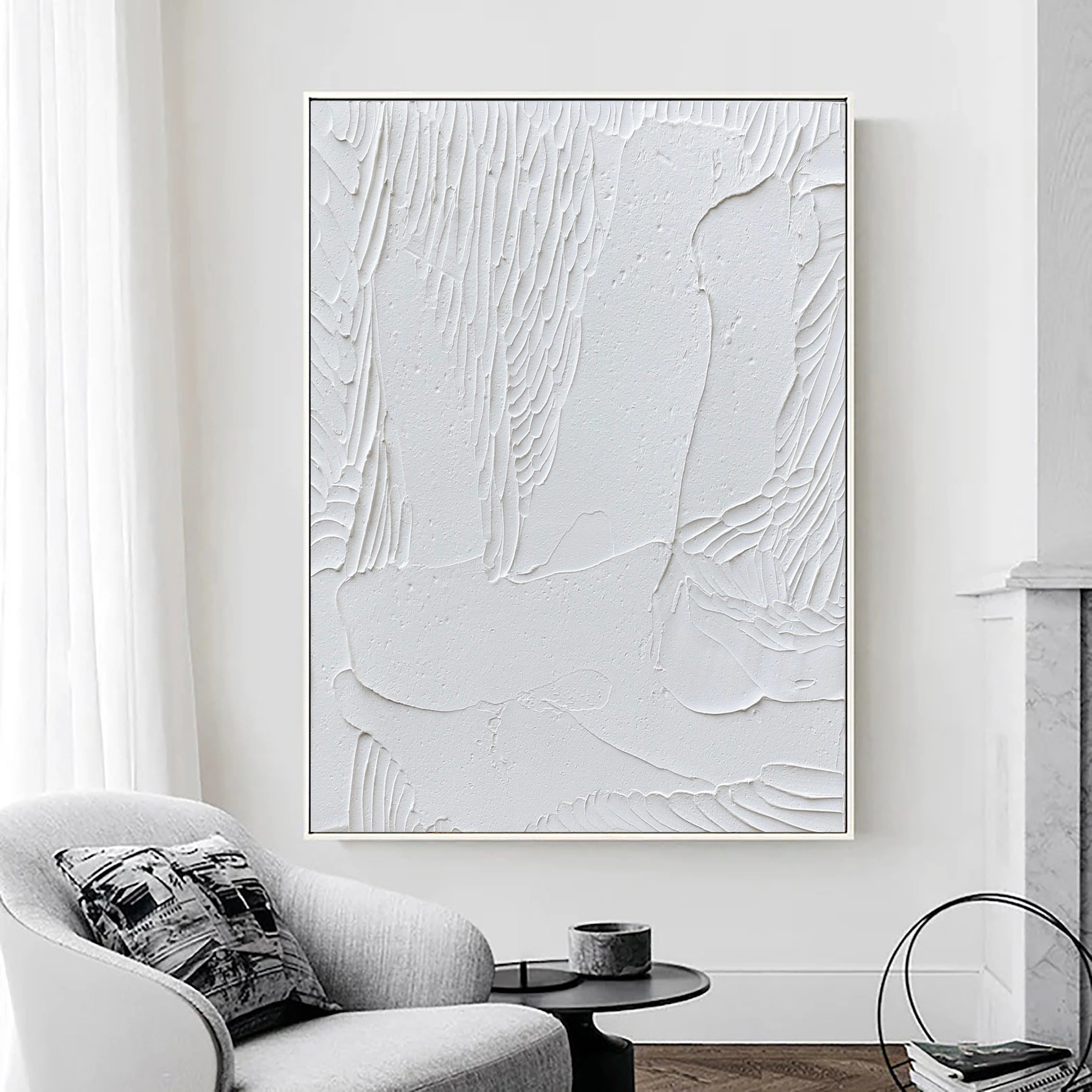 White Minimalist Textured Painting Canvas #MM011-Vertical