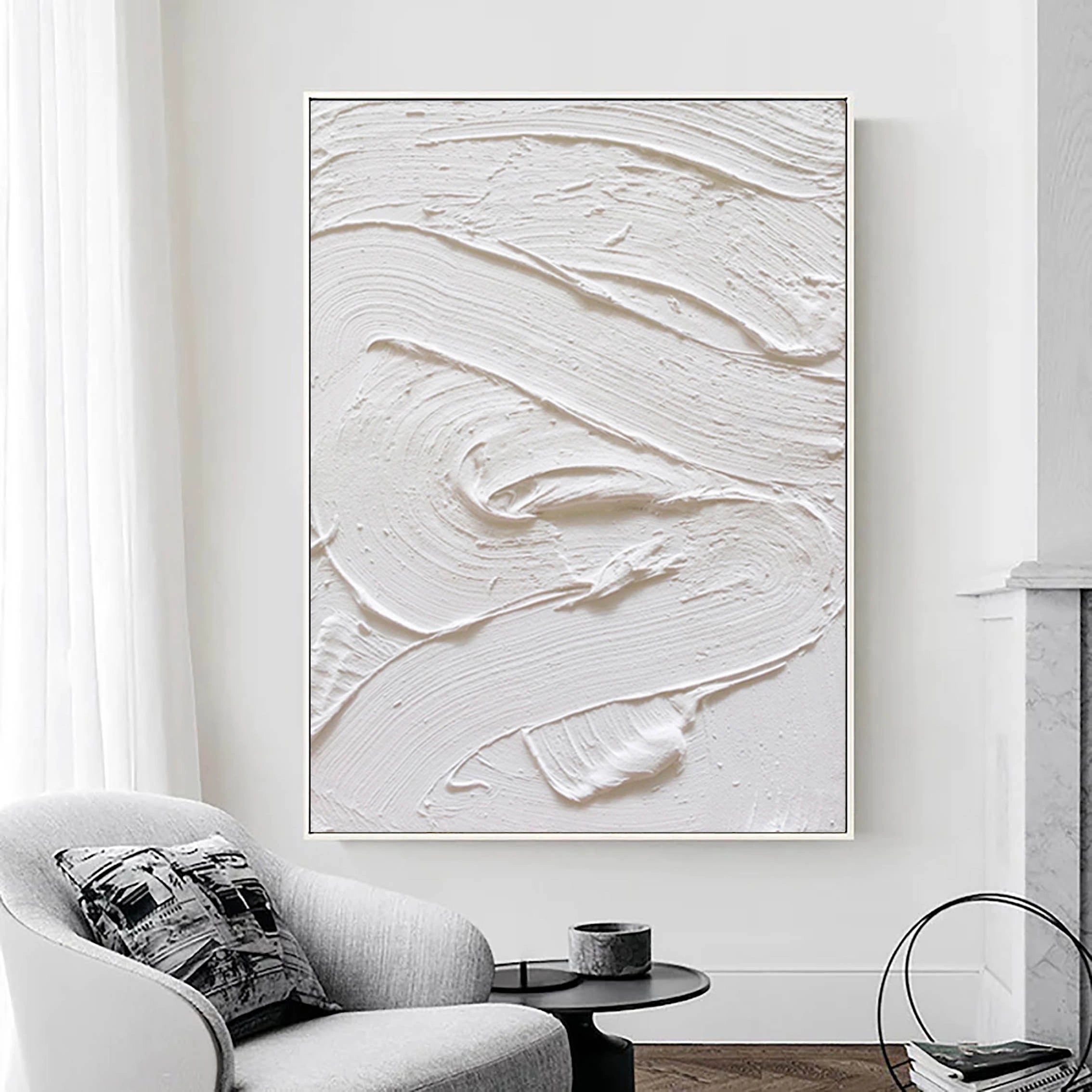White Minimalist Textured Painting Canvas #MM005