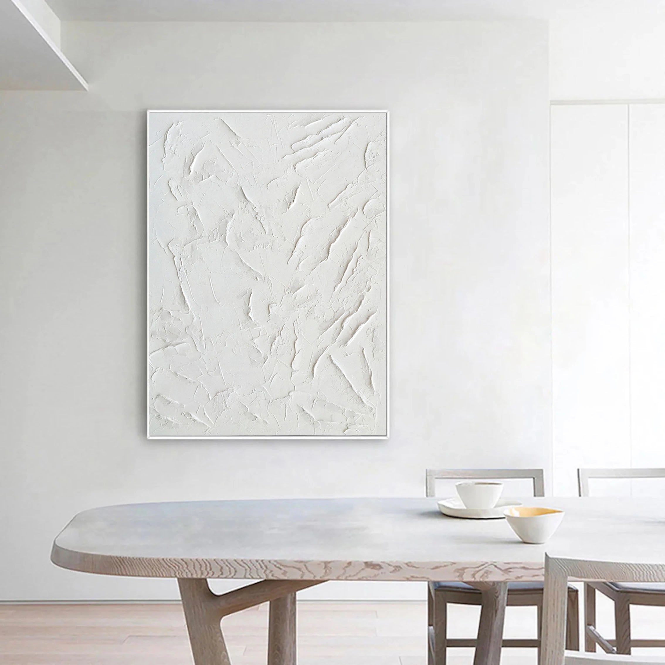 White Minimalist Textured Painting Canvas #MM004-Vertical