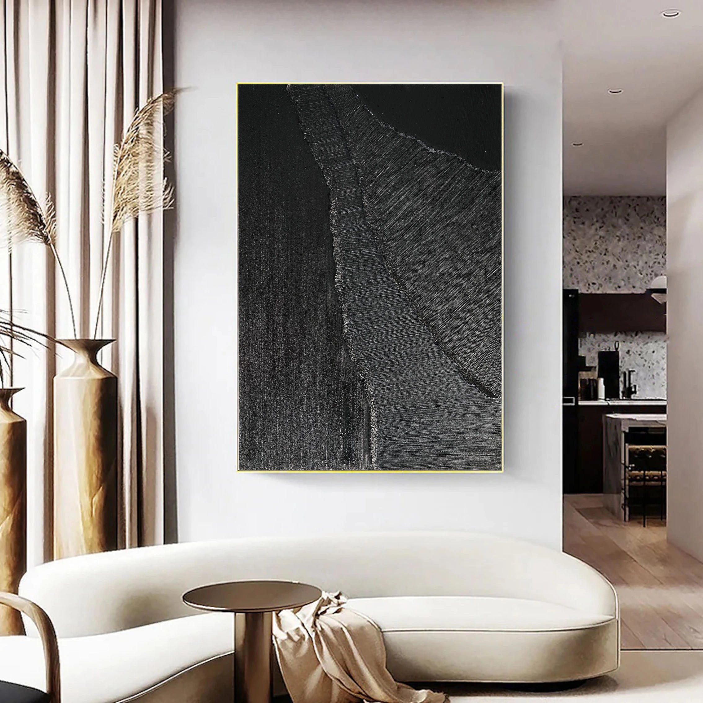 Black Minimalist Textured Painting Canvas #MZ005