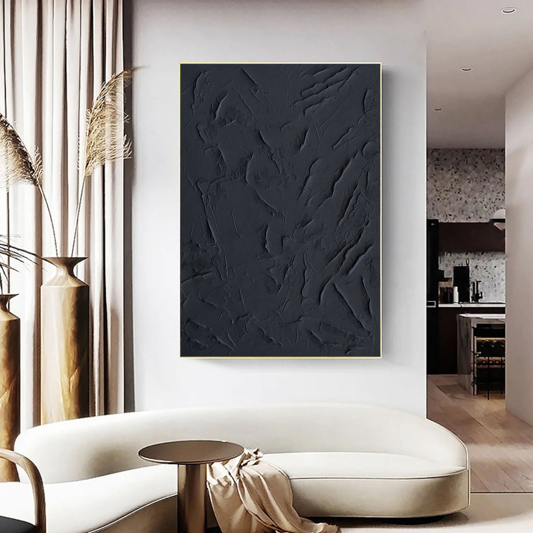Black Minimalist Textured Painting Canvas #MZ029