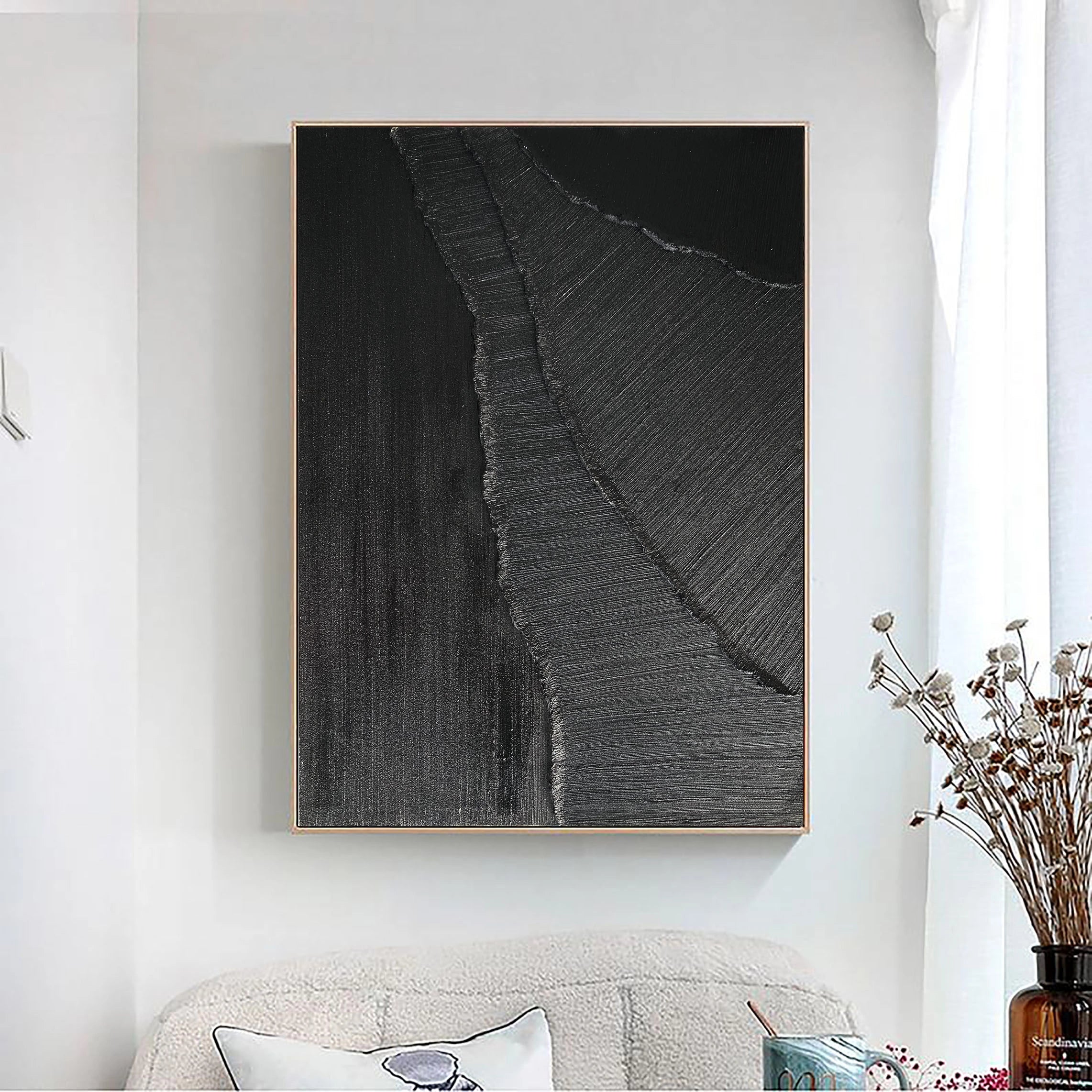 Black Minimalist Textured Painting Canvas #MZ005