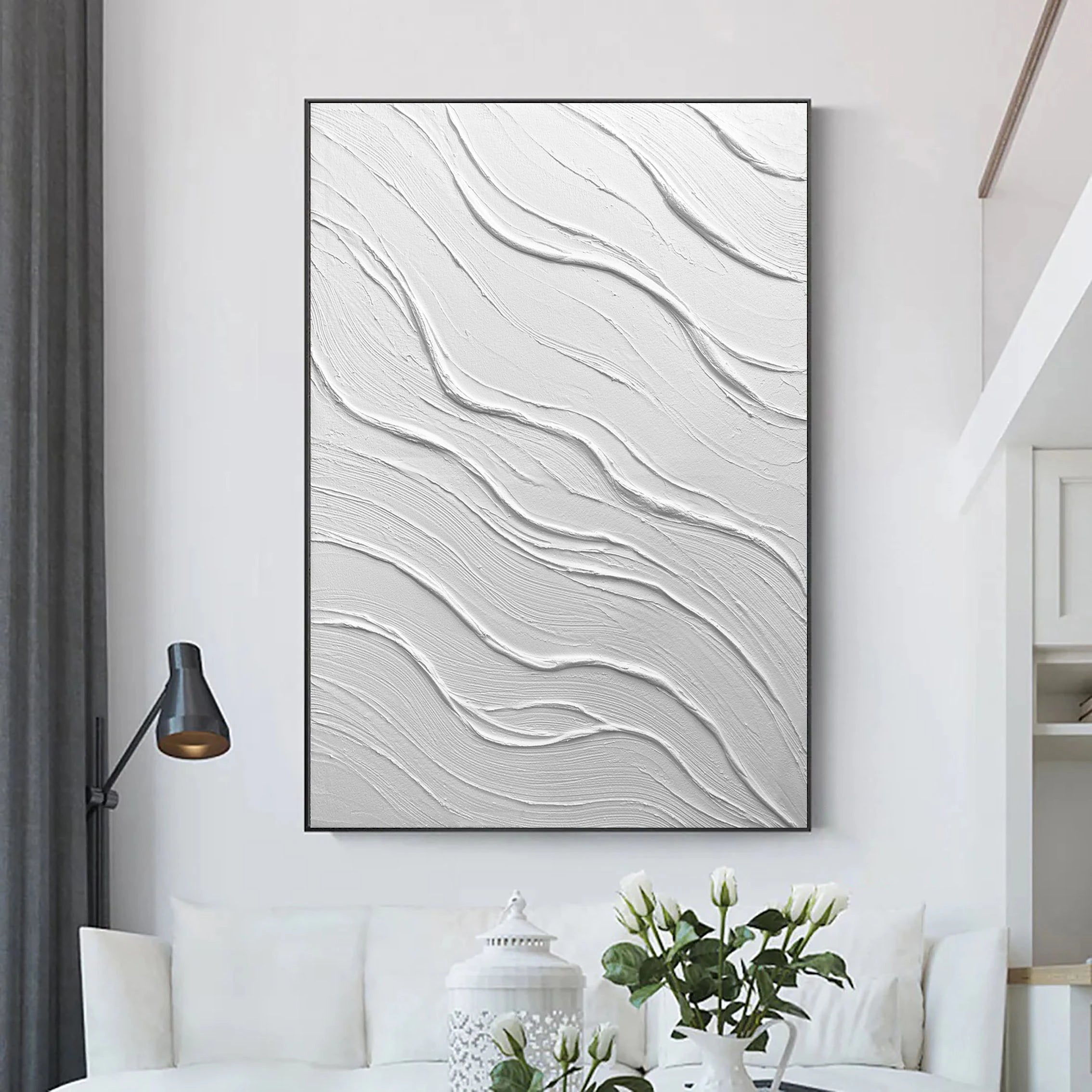 White Minimalist Textured Painting Canvas #MM015